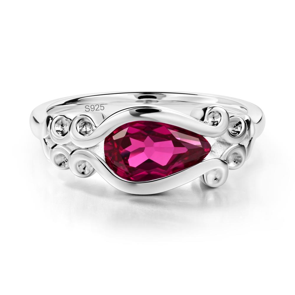 Pear Shaped Ruby Scroll Ring - LUO Jewelry #metal_sterling silver