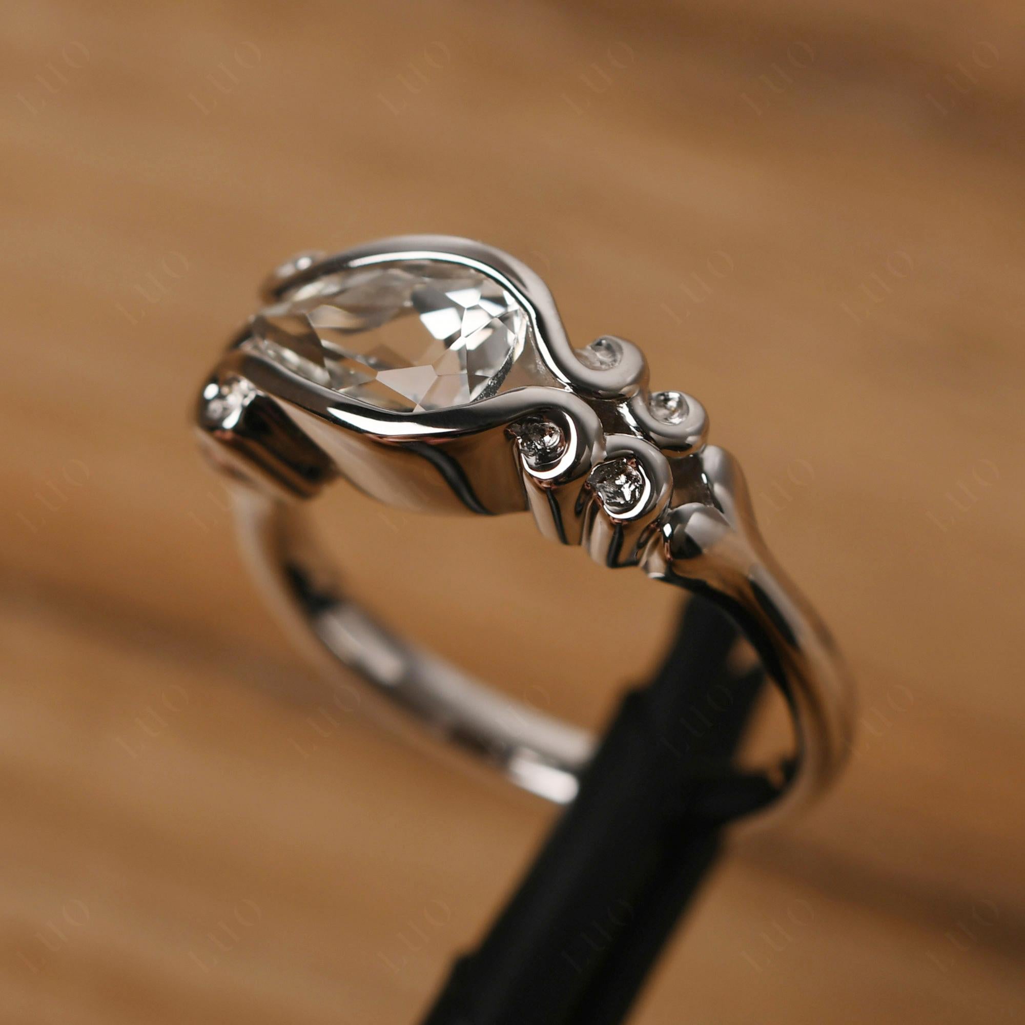 Pear Shaped White Topaz Scroll Ring - LUO Jewelry 