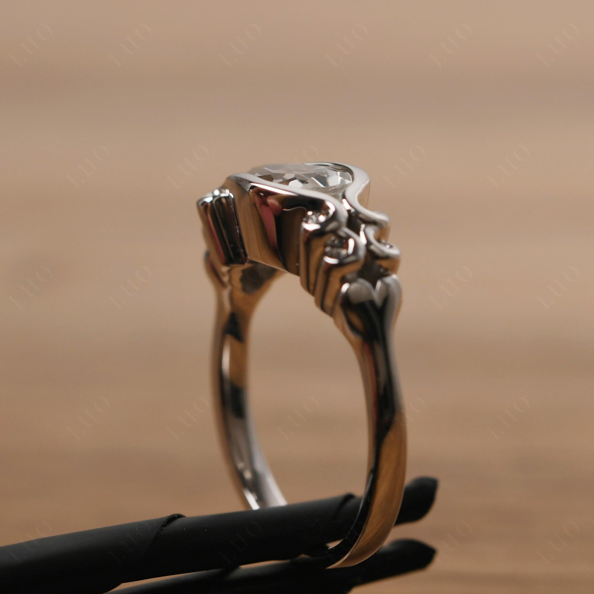 Pear Shaped White Topaz Scroll Ring - LUO Jewelry 