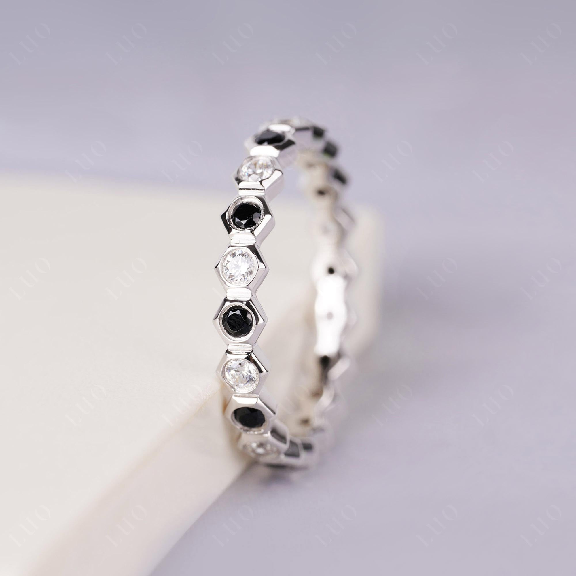 Cubic Zirconia and Black Spinel Hexagon Band Ring | LUO Jewelry