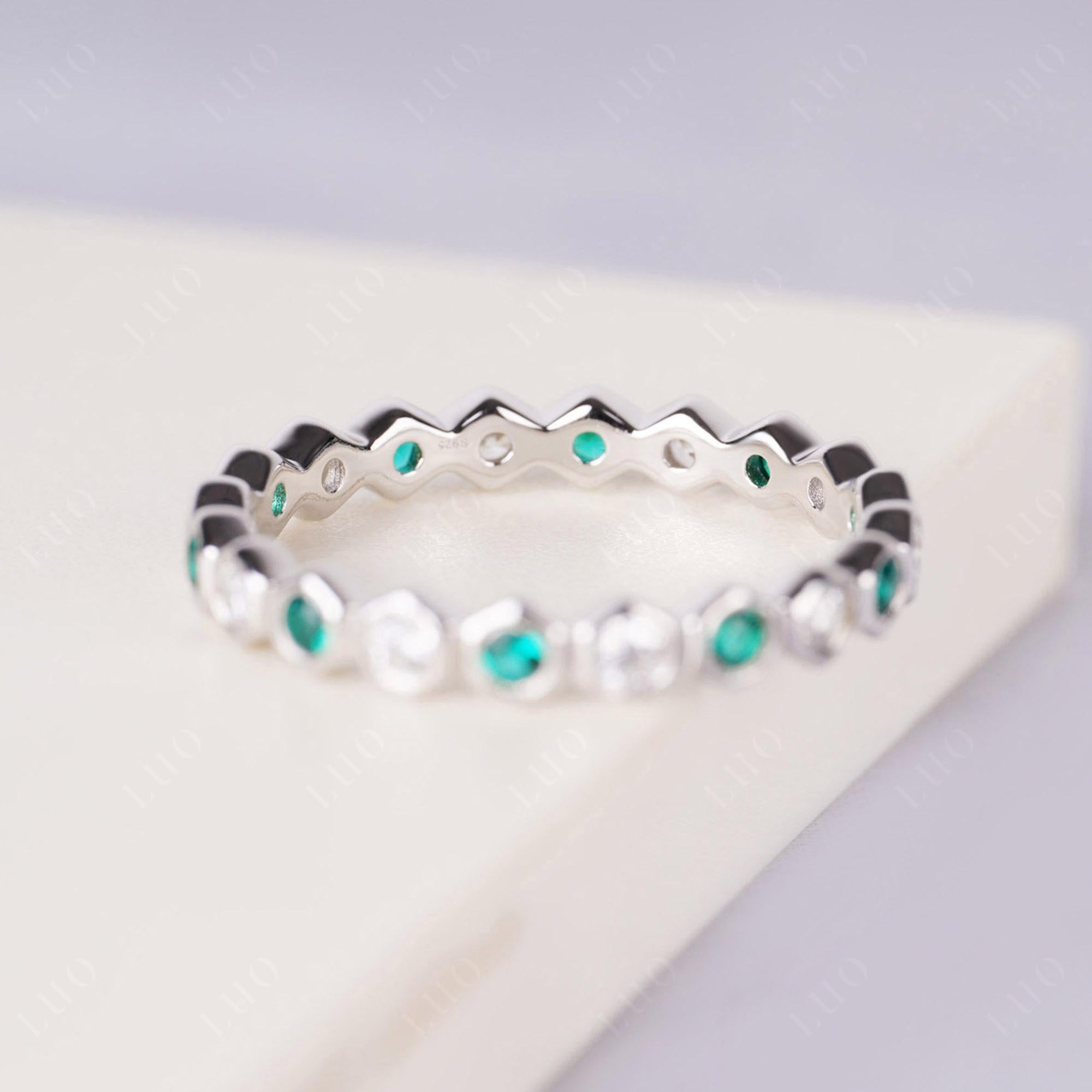 Cubic Zirconia and Emerald Hexagon Wedding Ring | LUO Jewelry
