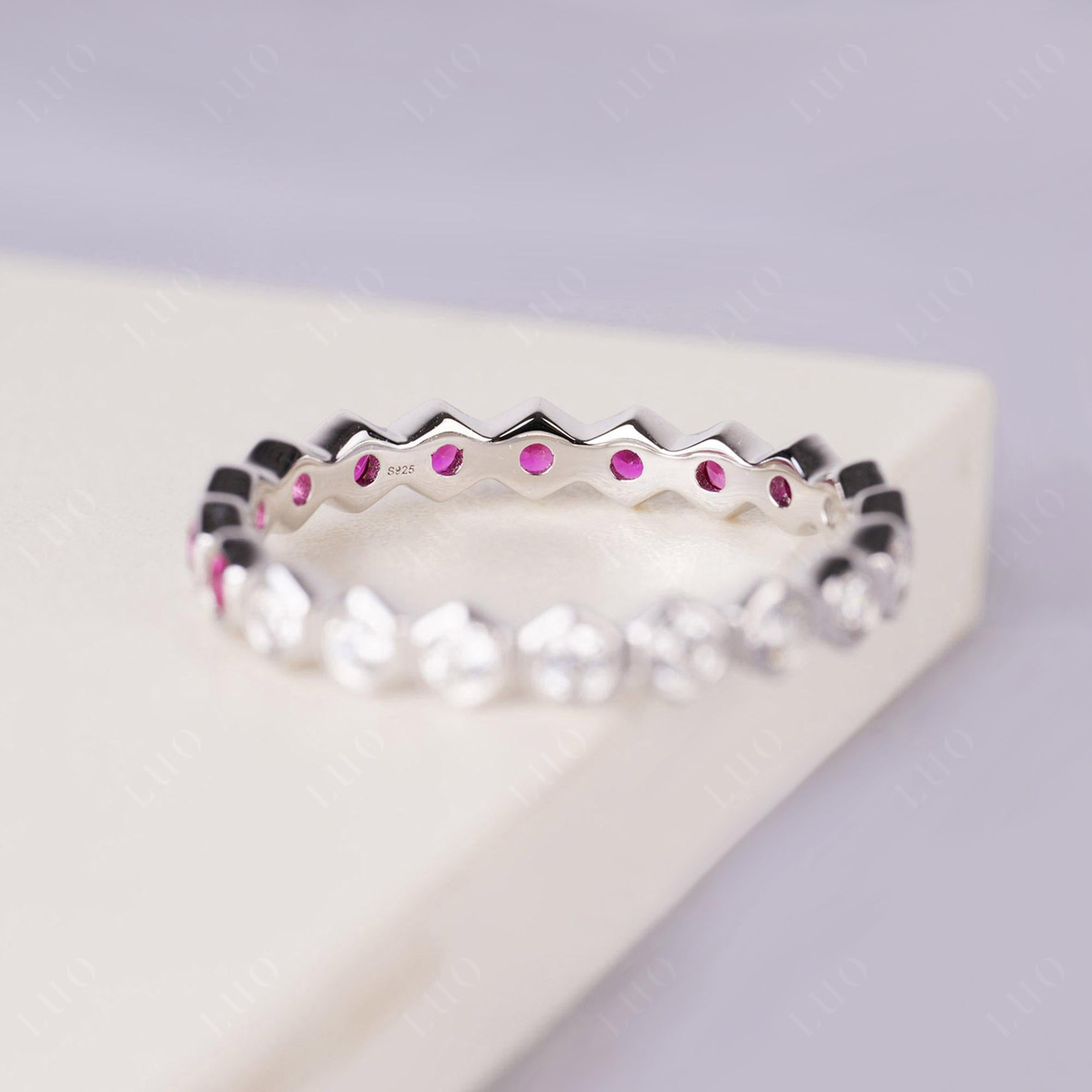 Cubic Zirconia and Ruby Honeycomb Ring | LUO Jewelry