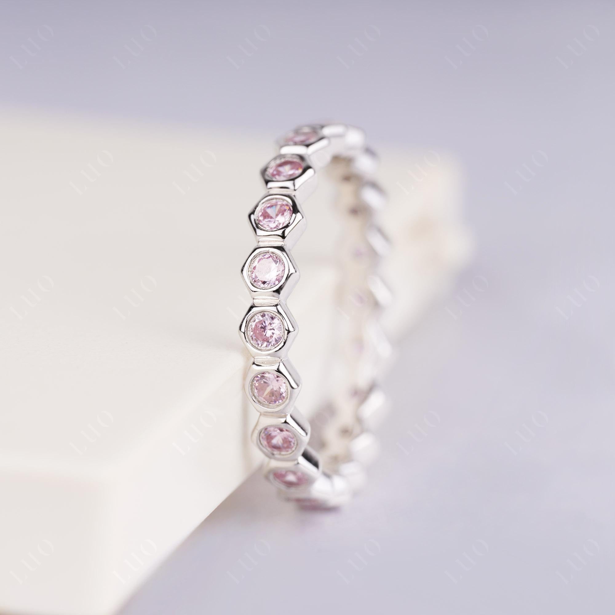 Pink Cubic Zirconia Hexagon Wedding Ring | LUO Jewelry