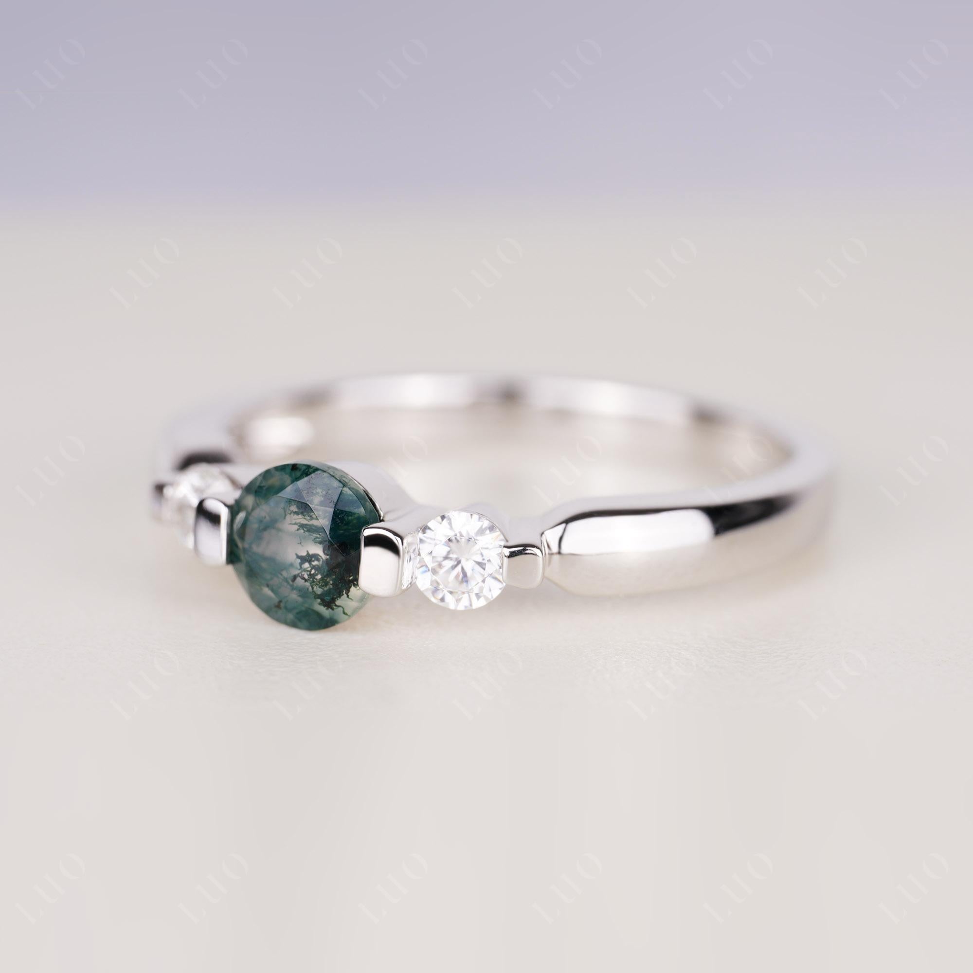 3 Stone Moss Agate Mothers Ring | LUO Jewelry