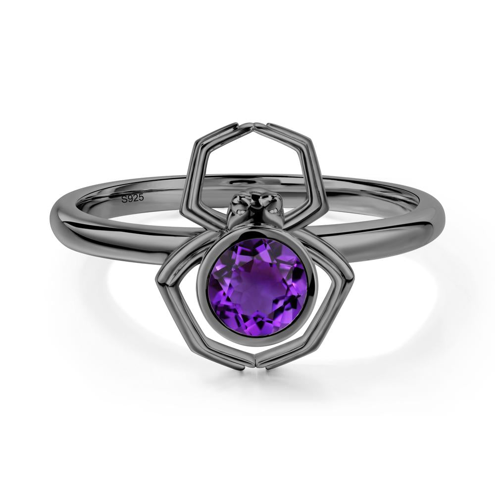 Amethyst Bezel Set Spider Ring - LUO Jewelry #metal_black finish sterling silver
