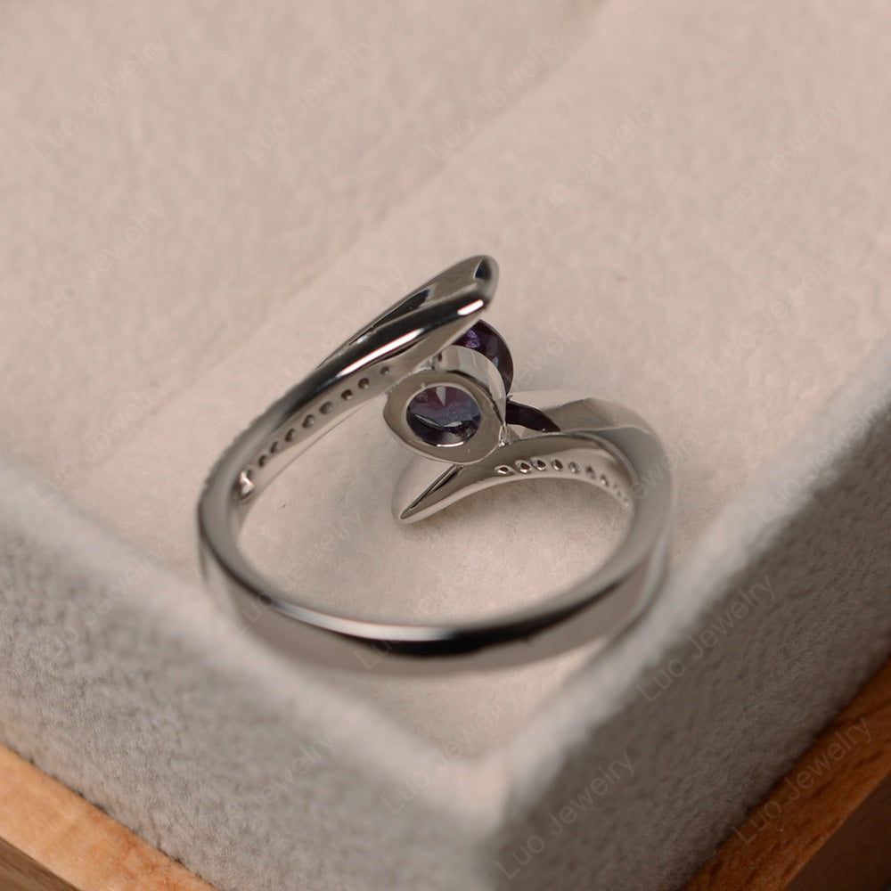 Dainty Alexandrite Engagement Ring Half Bezel Set - LUO Jewelry