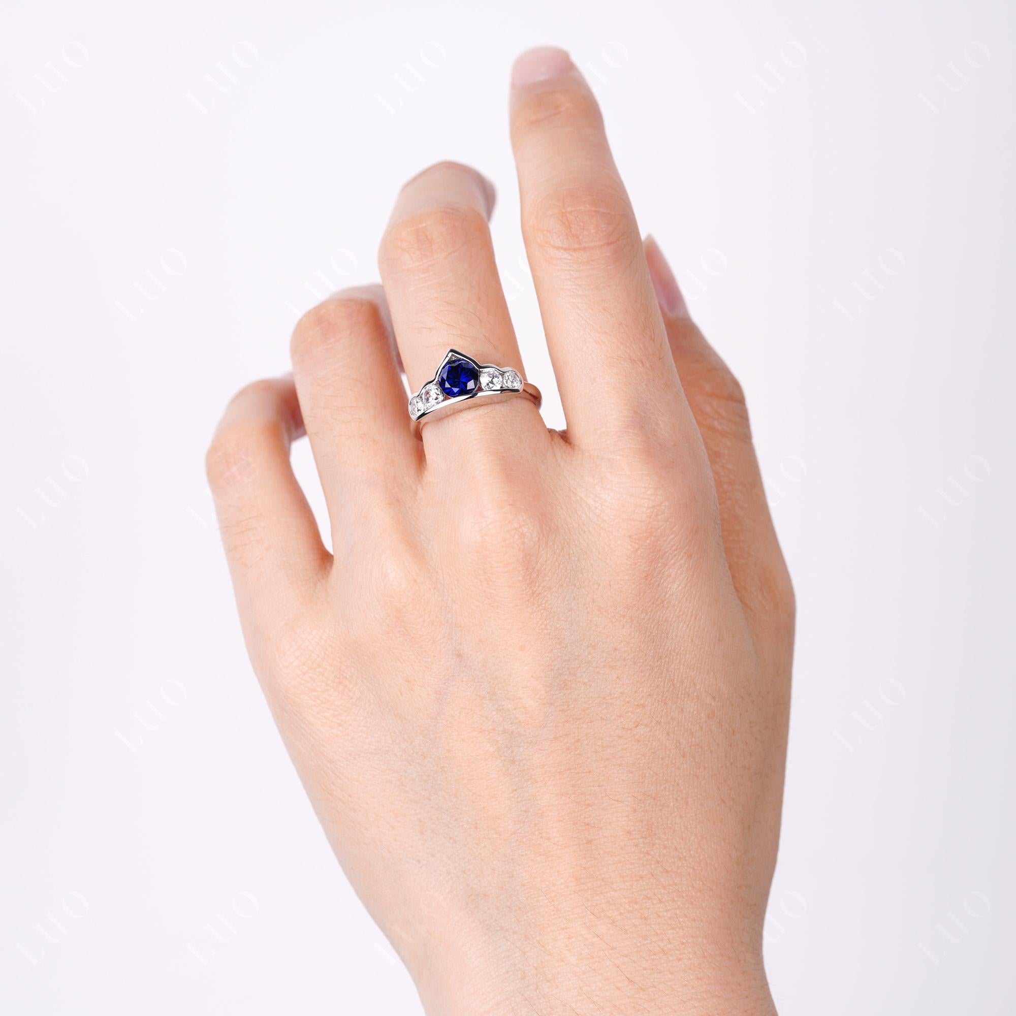 Vintage Lab Sapphire Cluster Ring Yellow Gold - LUO Jewelry