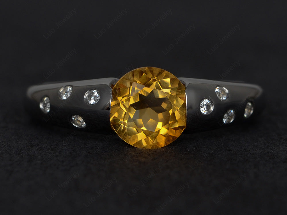 Starry Night Citrine Ring Bezel Set Silver - LUO Jewelry