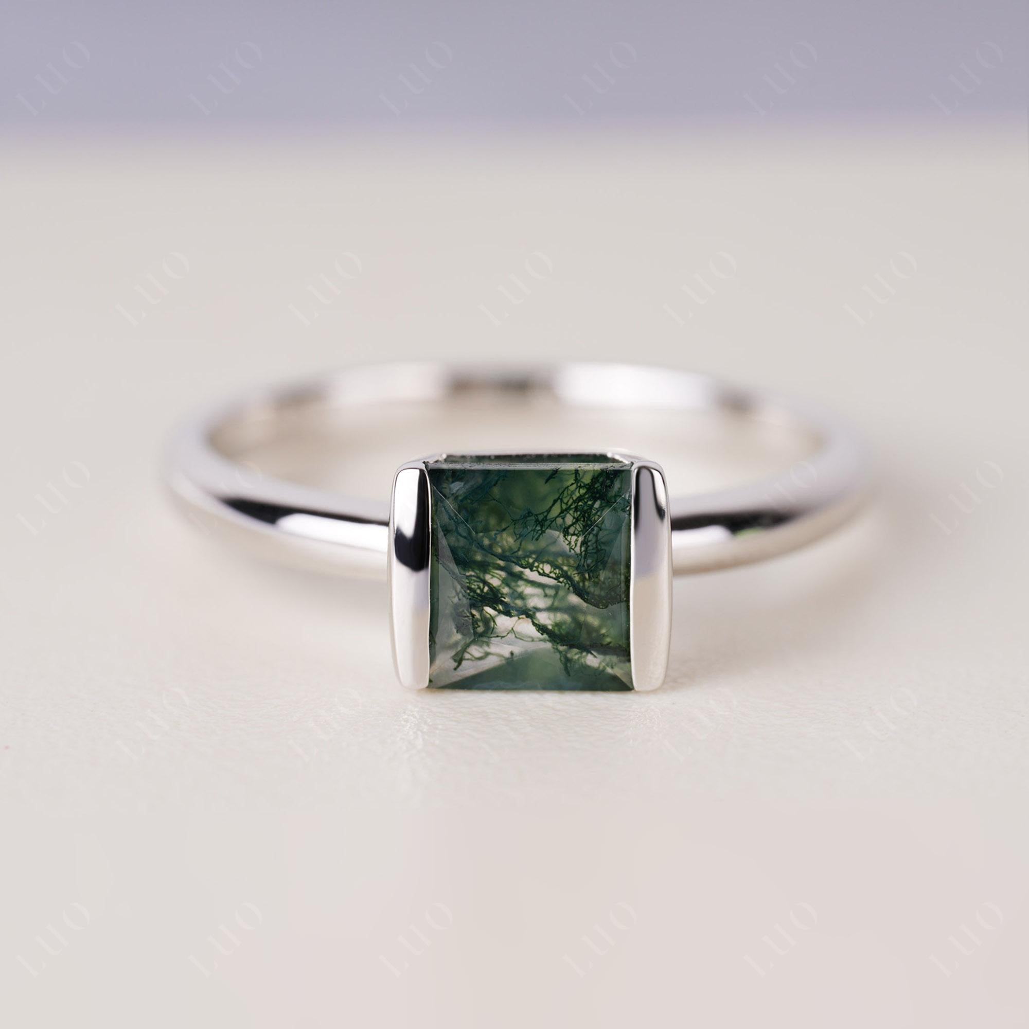 Moss Agate Simple Princess Cut Engagement Ring | LUO Jewelry
