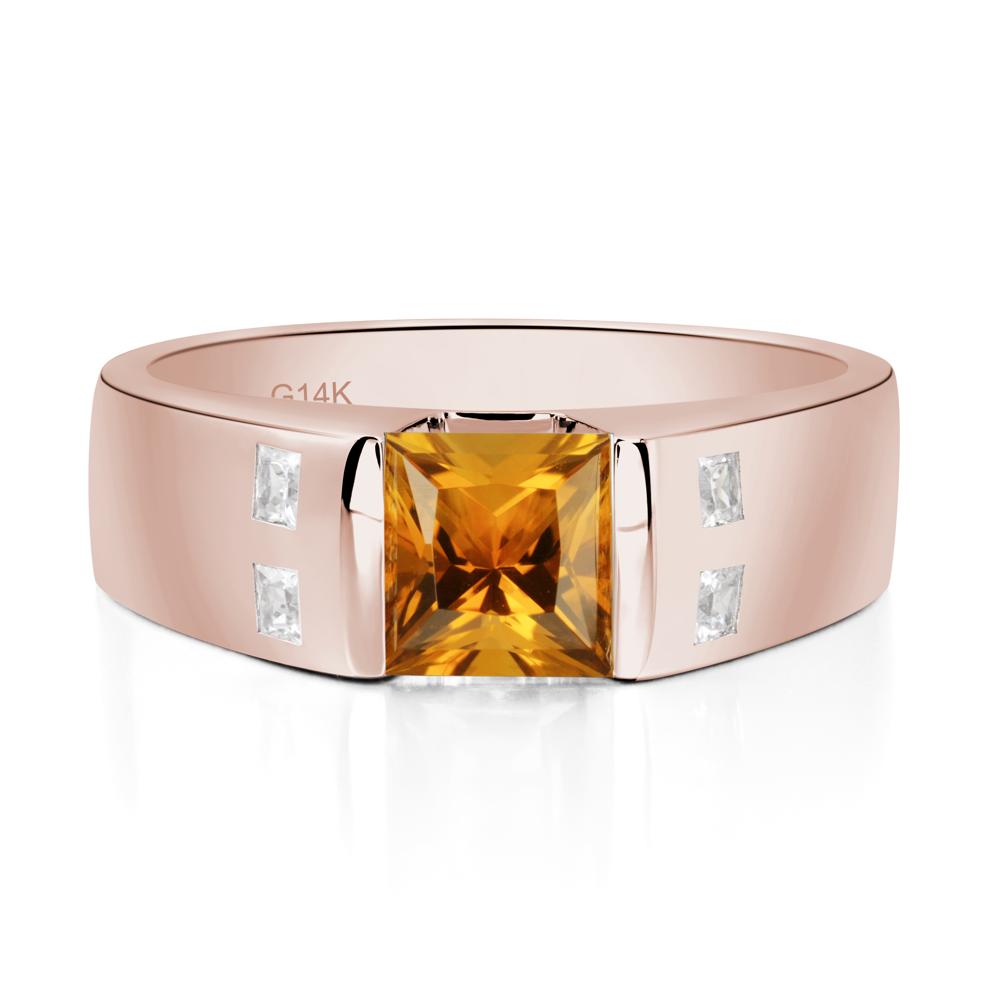 Princess Cut Citrine Ring for Men - LUO Jewelry #metal_14k rose gold