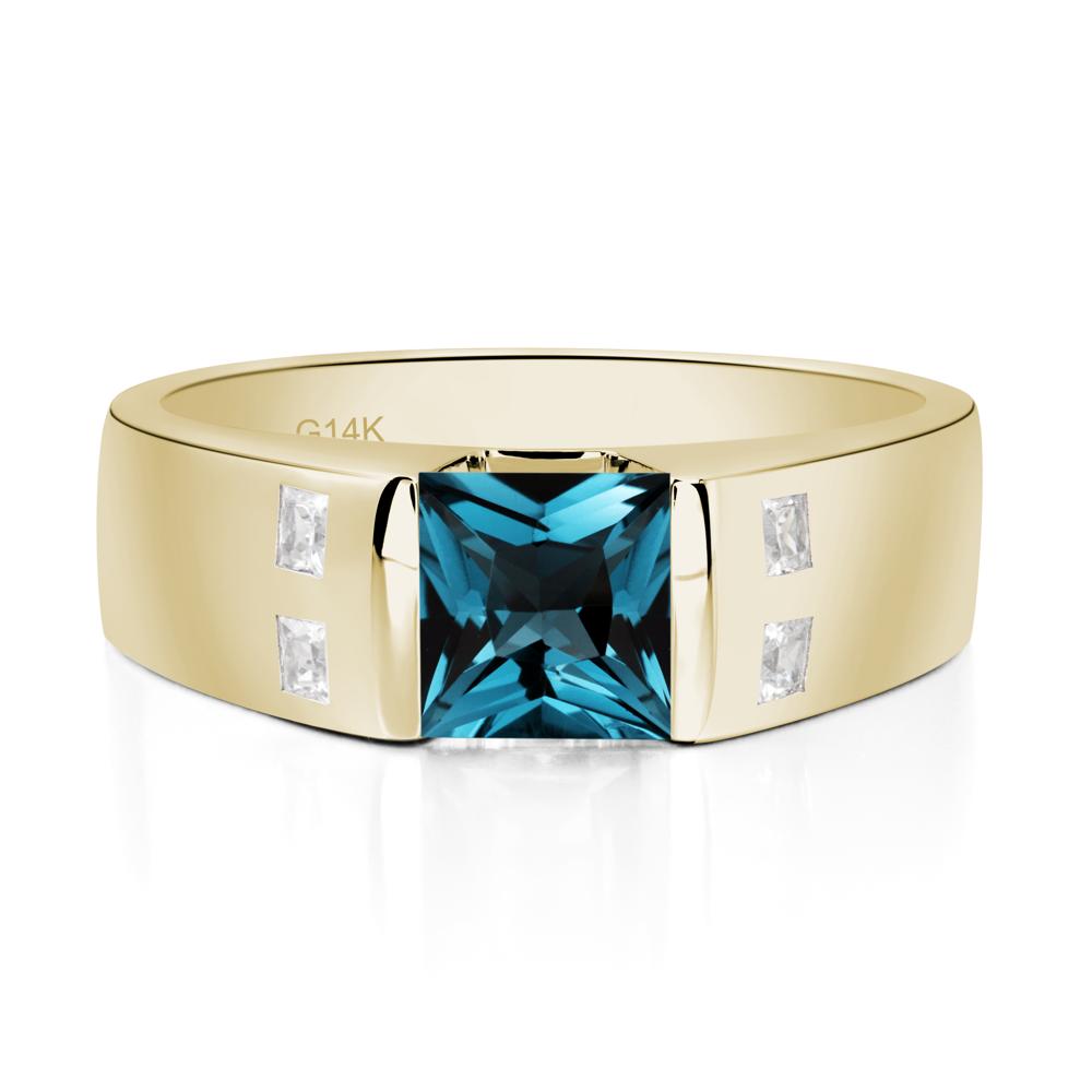 Princess Cut London Blue Topaz Ring for Men - LUO Jewelry #metal_14k yellow gold