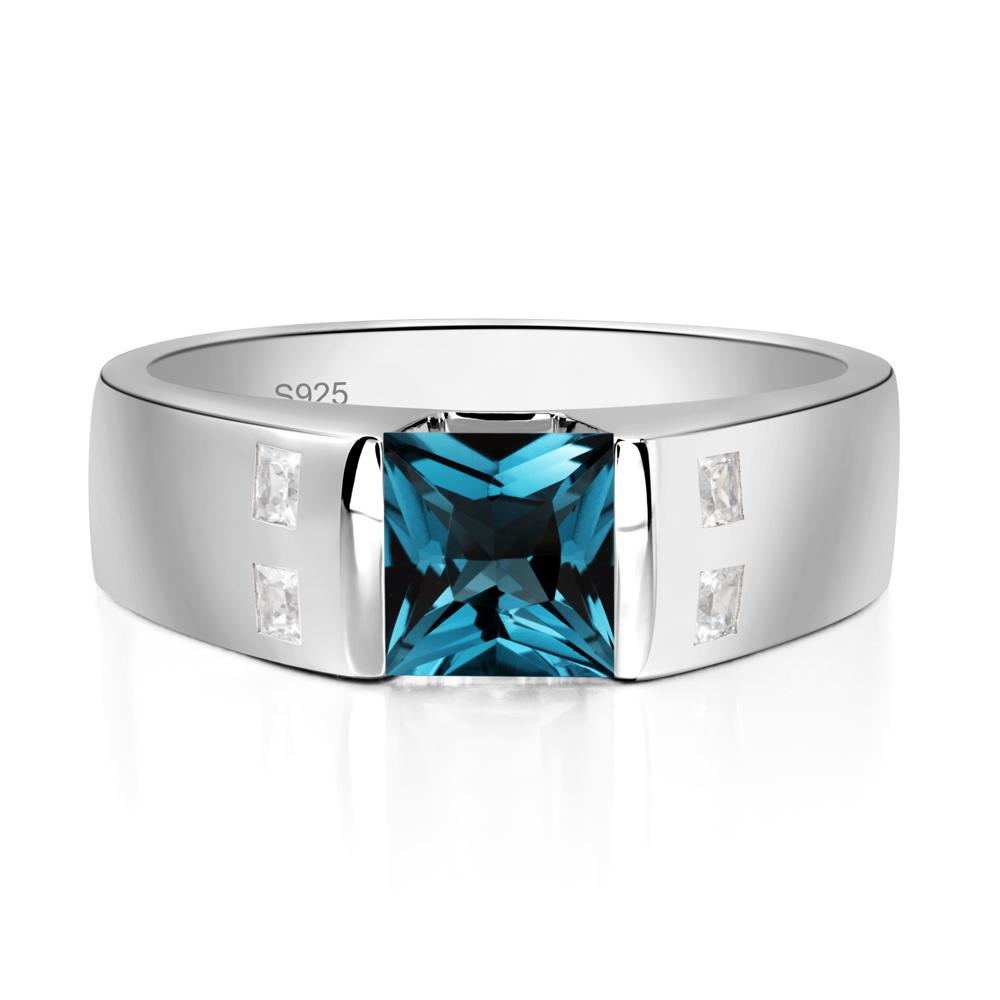 Princess Cut London Blue Topaz Ring for Men - LUO Jewelry #metal_sterling silver