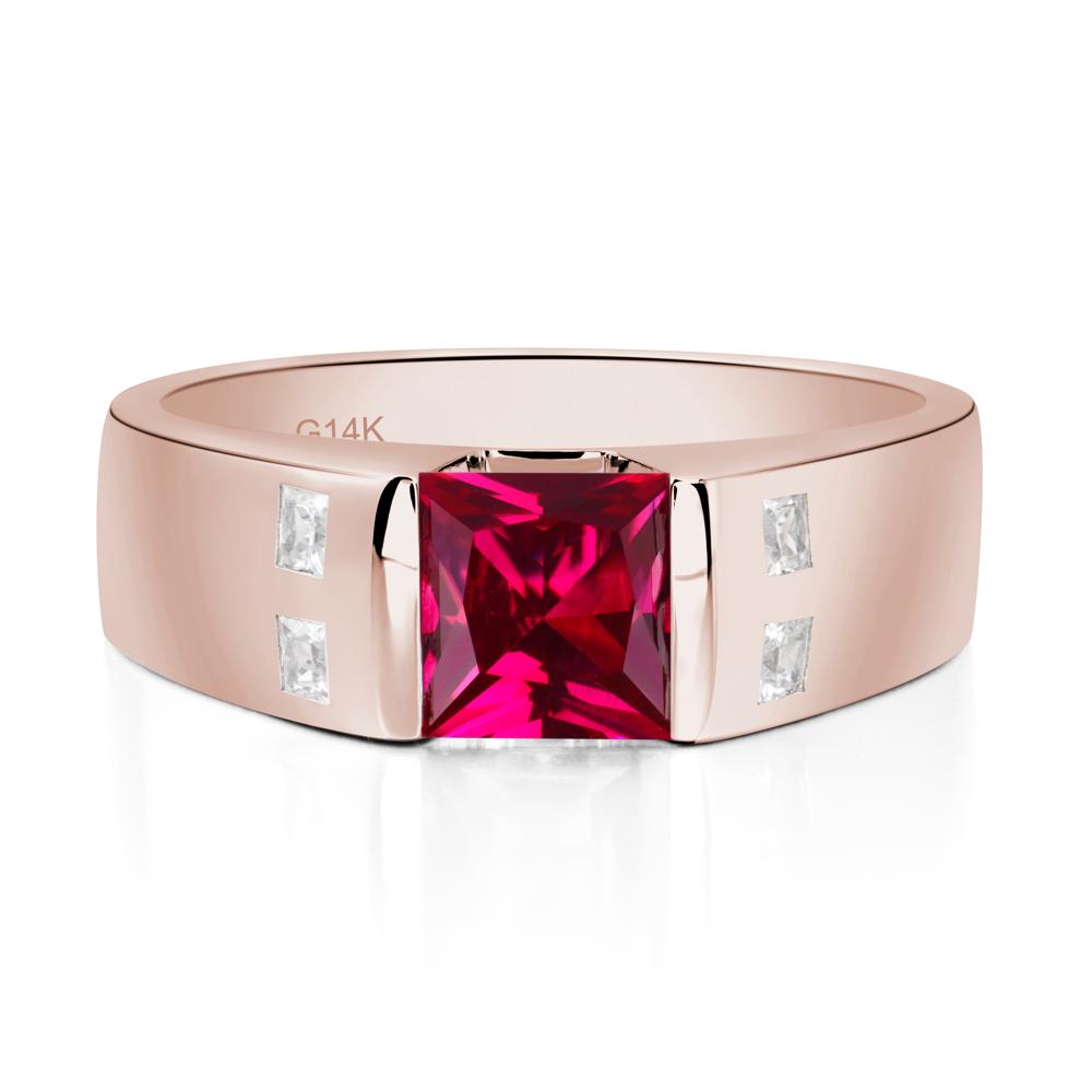 Princess Cut Ruby Ring for Men - LUO Jewelry #metal_14k rose gold