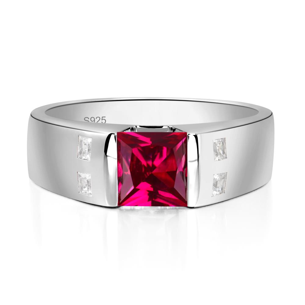 Princess Cut Ruby Ring for Men - LUO Jewelry #metal_sterling silver