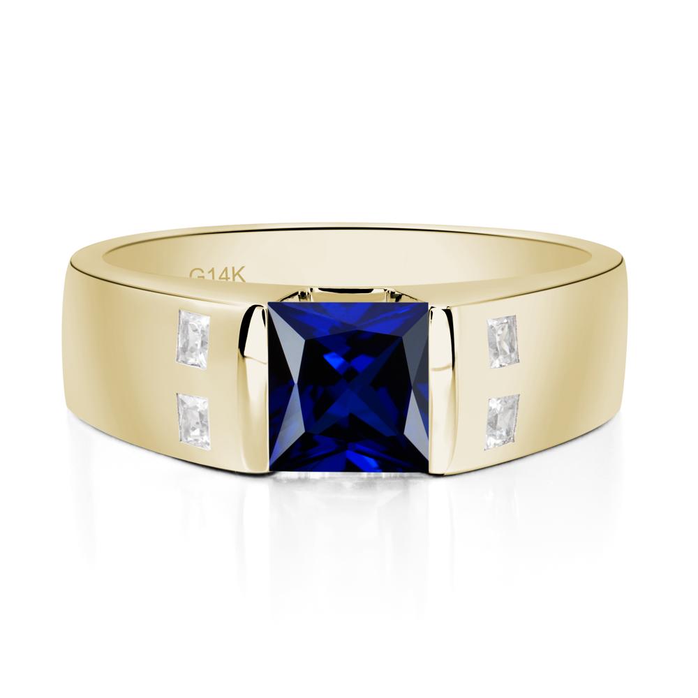 Men'S Princess Cut Sapphire Ring - LUO Jewelry #metal_14k yellow gold