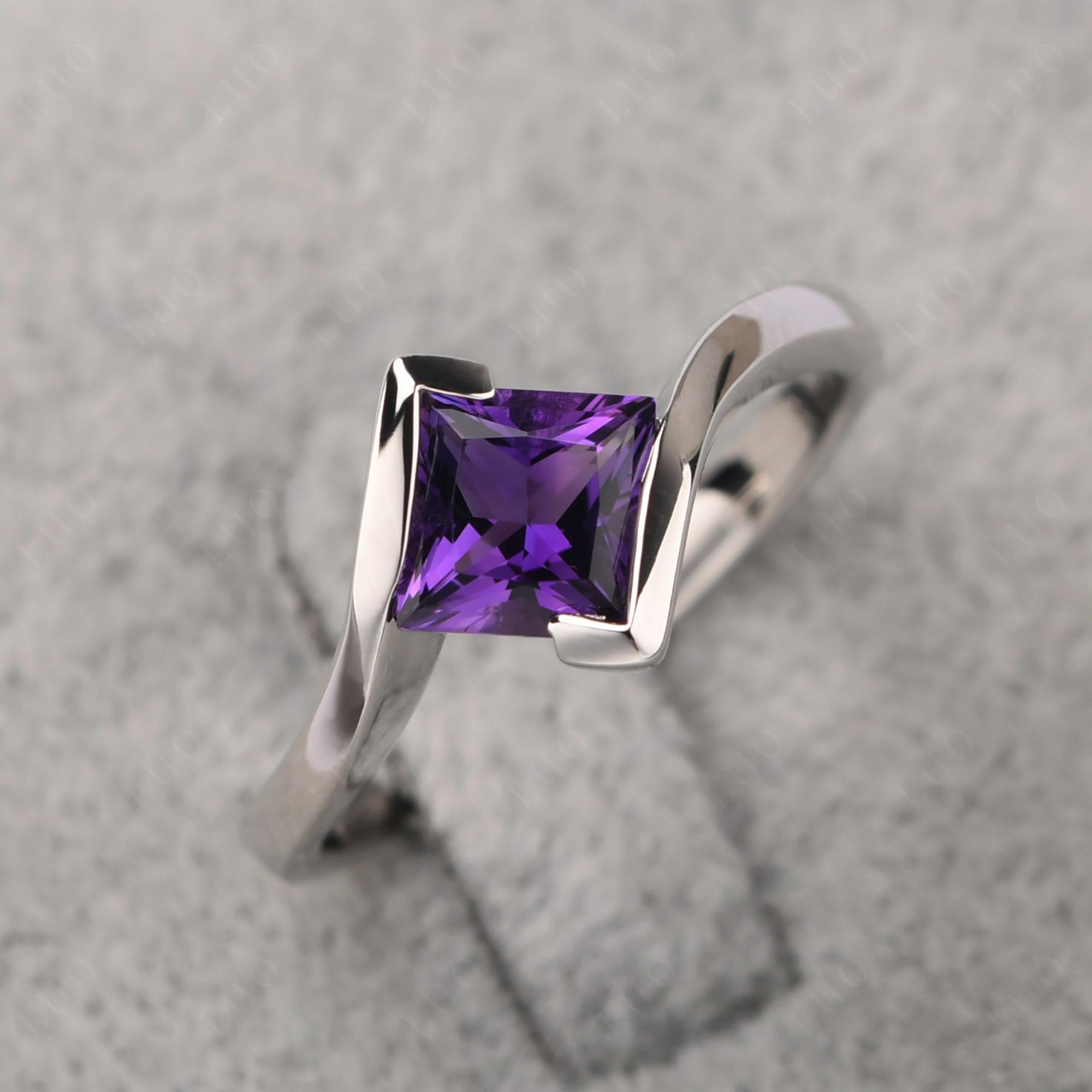 Amethyst Tension Setting Ring - LUO Jewelry 