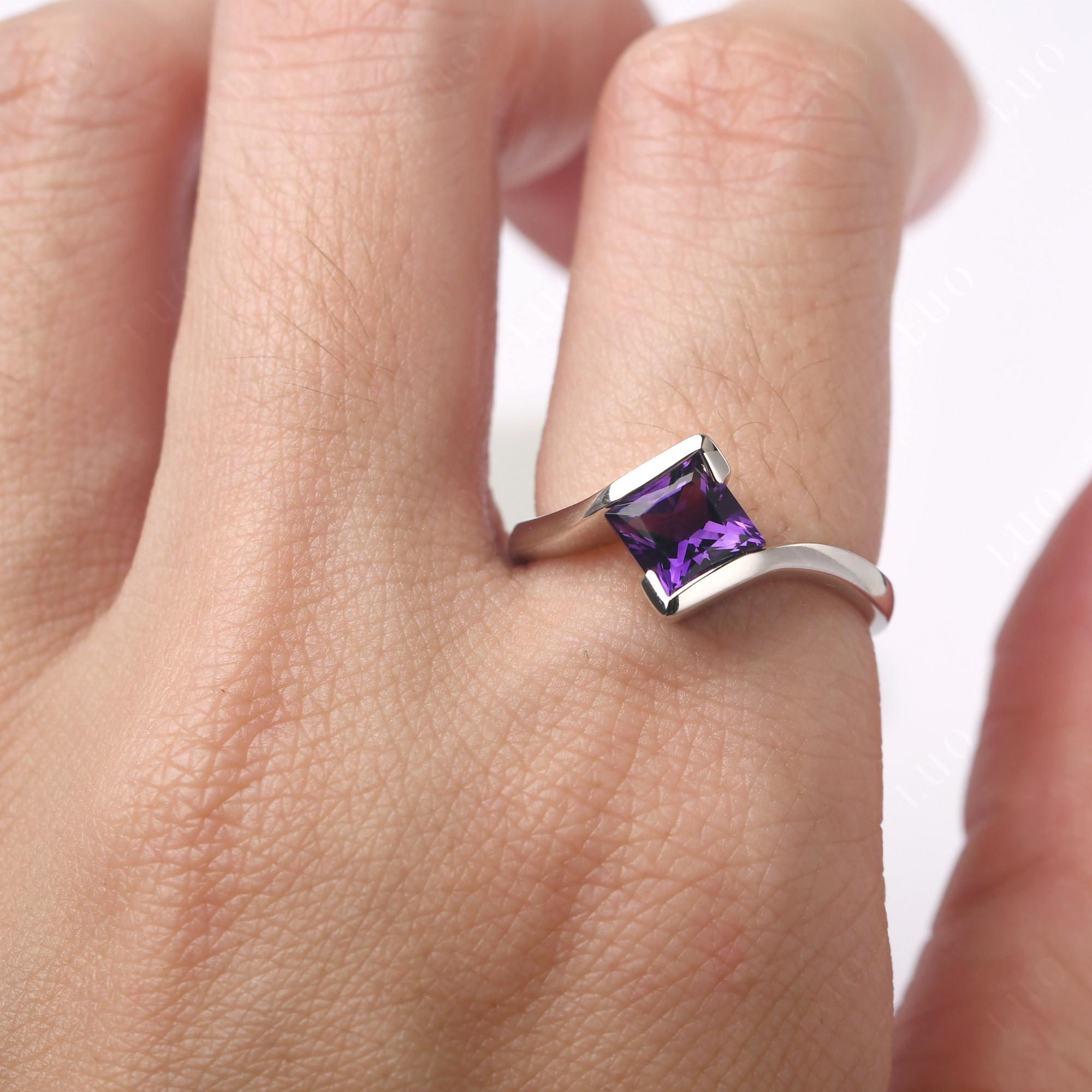 Amethyst Tension Setting Ring - LUO Jewelry 
