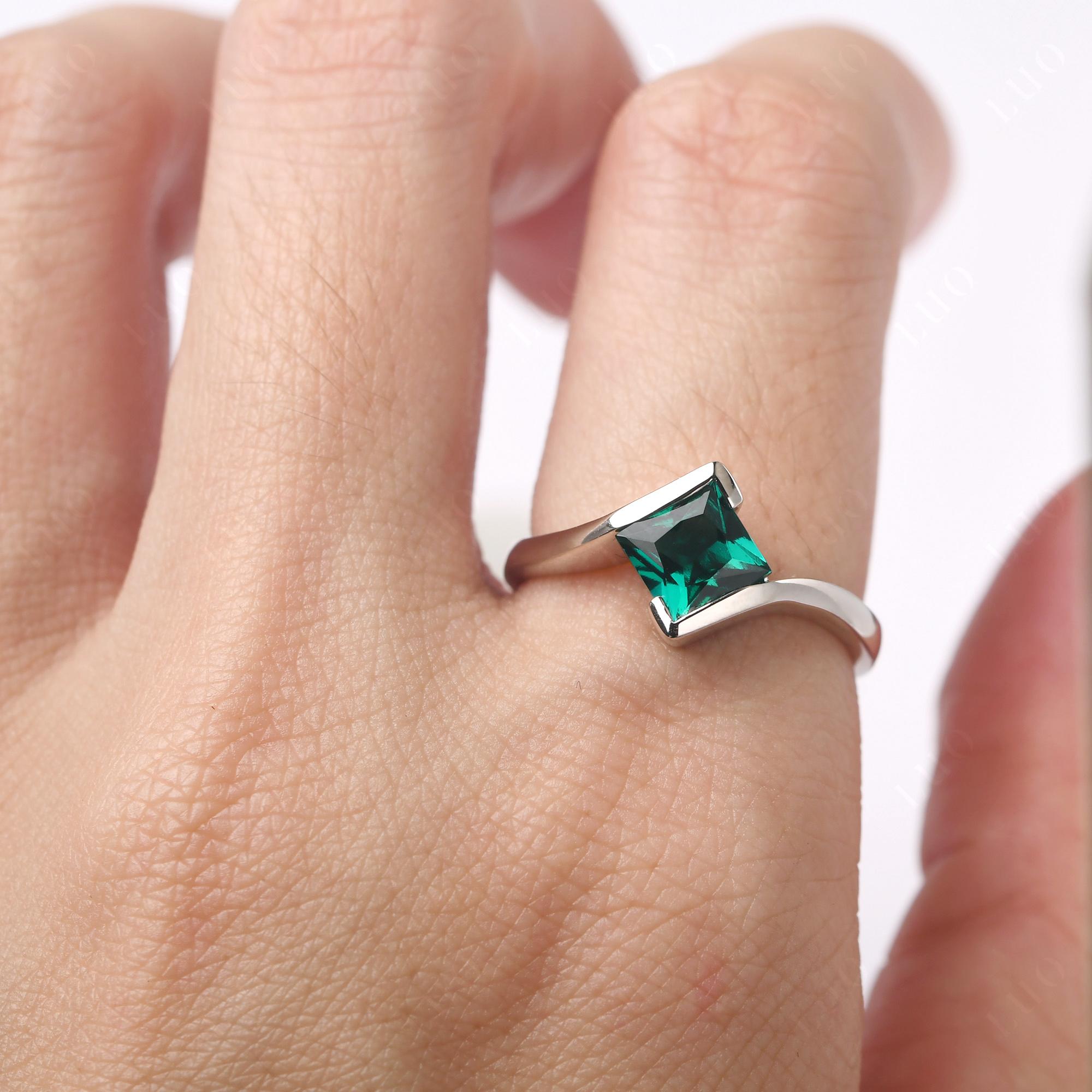 Emerald Tension Setting Ring - LUO Jewelry 