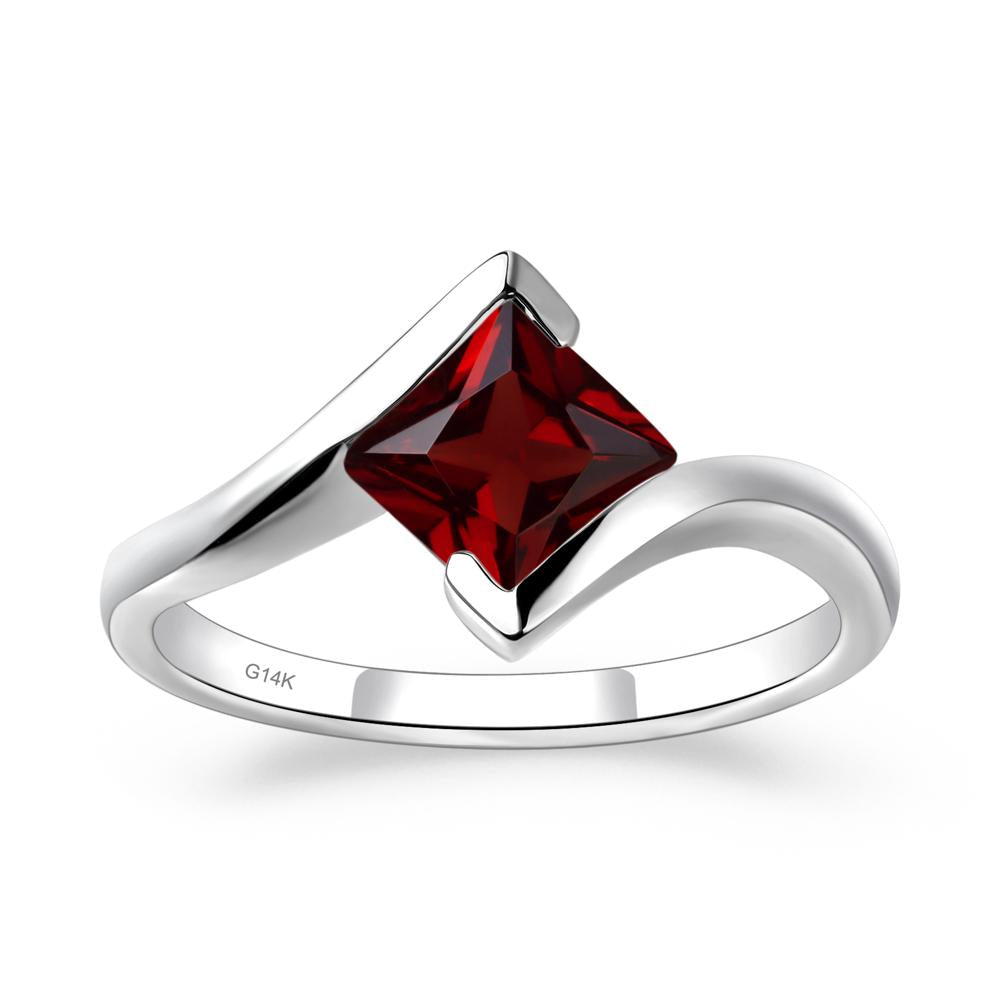 Garnet Tension Engagement Ring - LUO Jewelry #metal_14k white gold