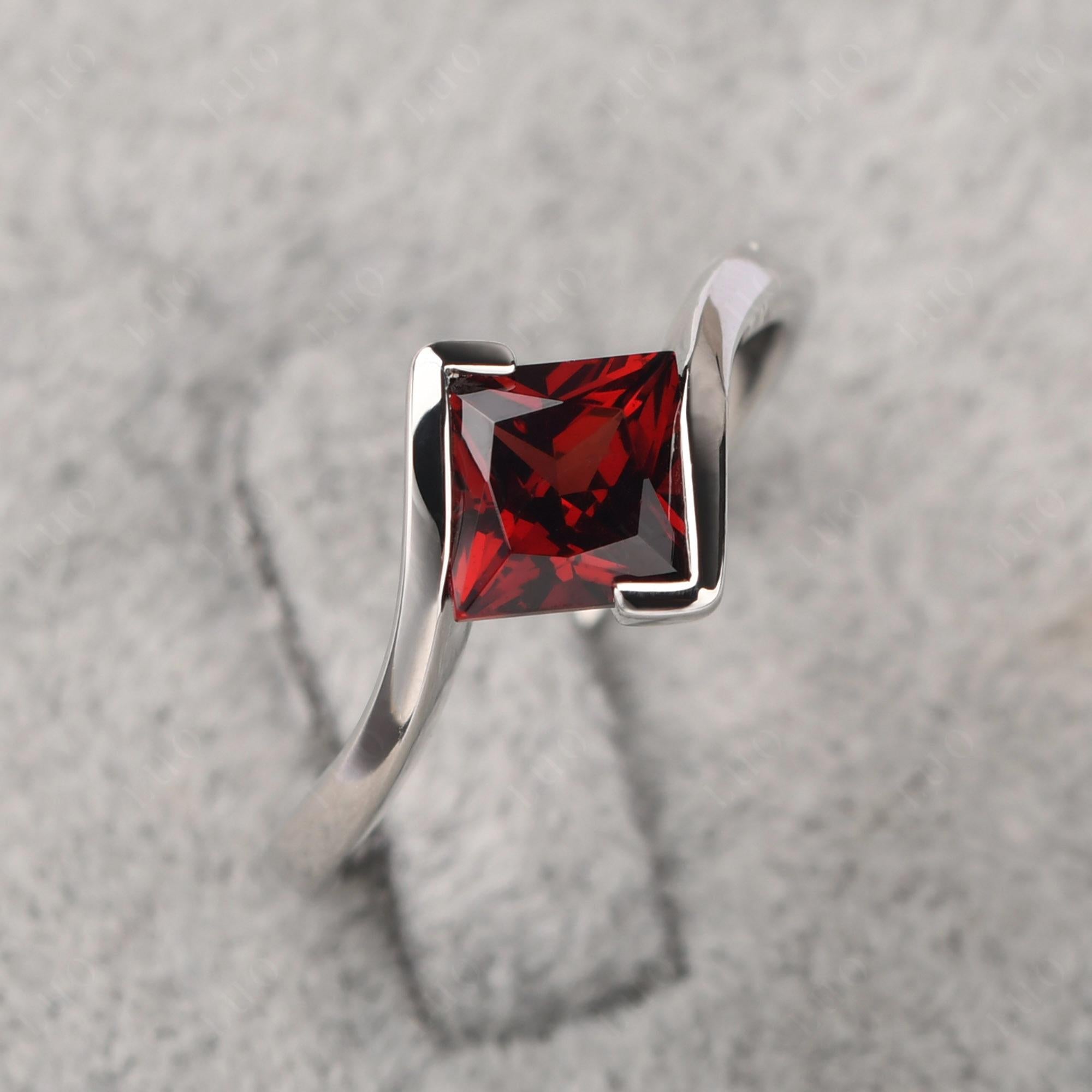 Garnet Tension Engagement Ring - LUO Jewelry 