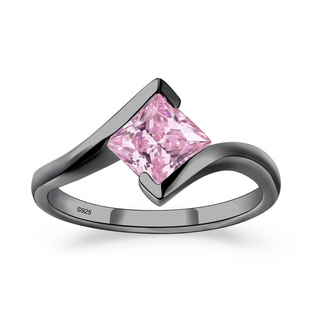 Pink Cubic Zirconia Tension Engagement Ring - LUO Jewelry #metal_black finish sterling silver