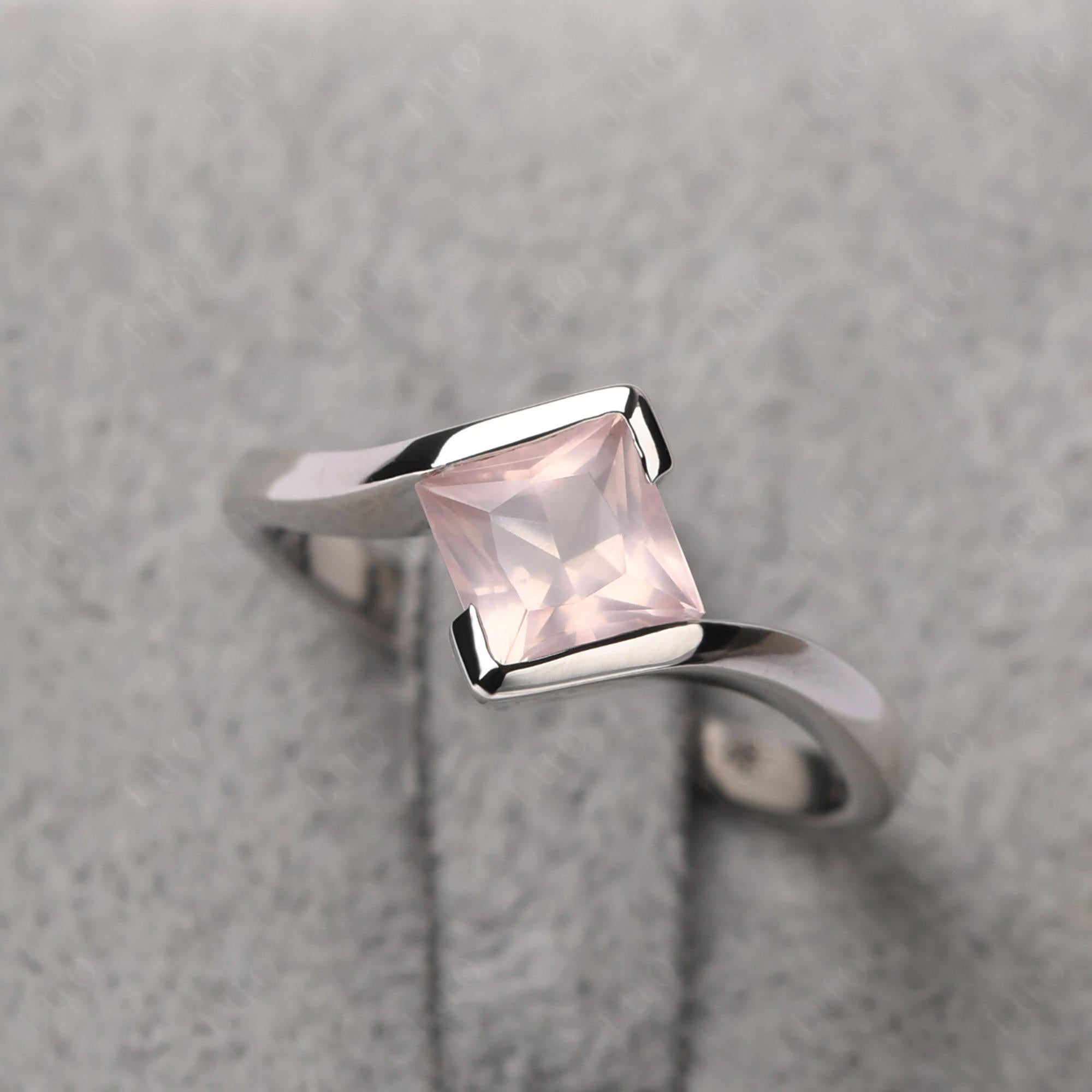 Rose Quartz Tension Setting Ring - LUO Jewelry 