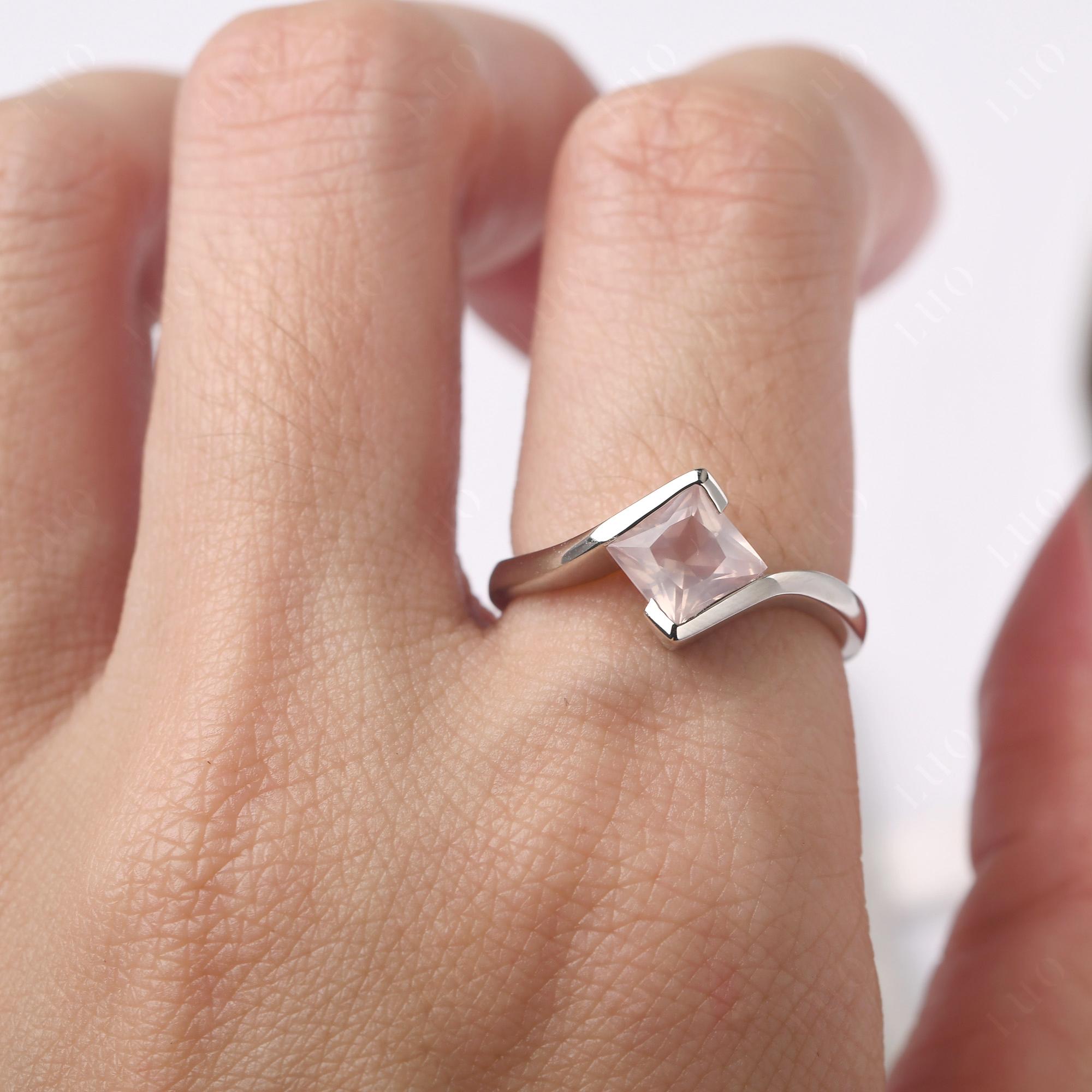 Rose Quartz Tension Setting Ring - LUO Jewelry 