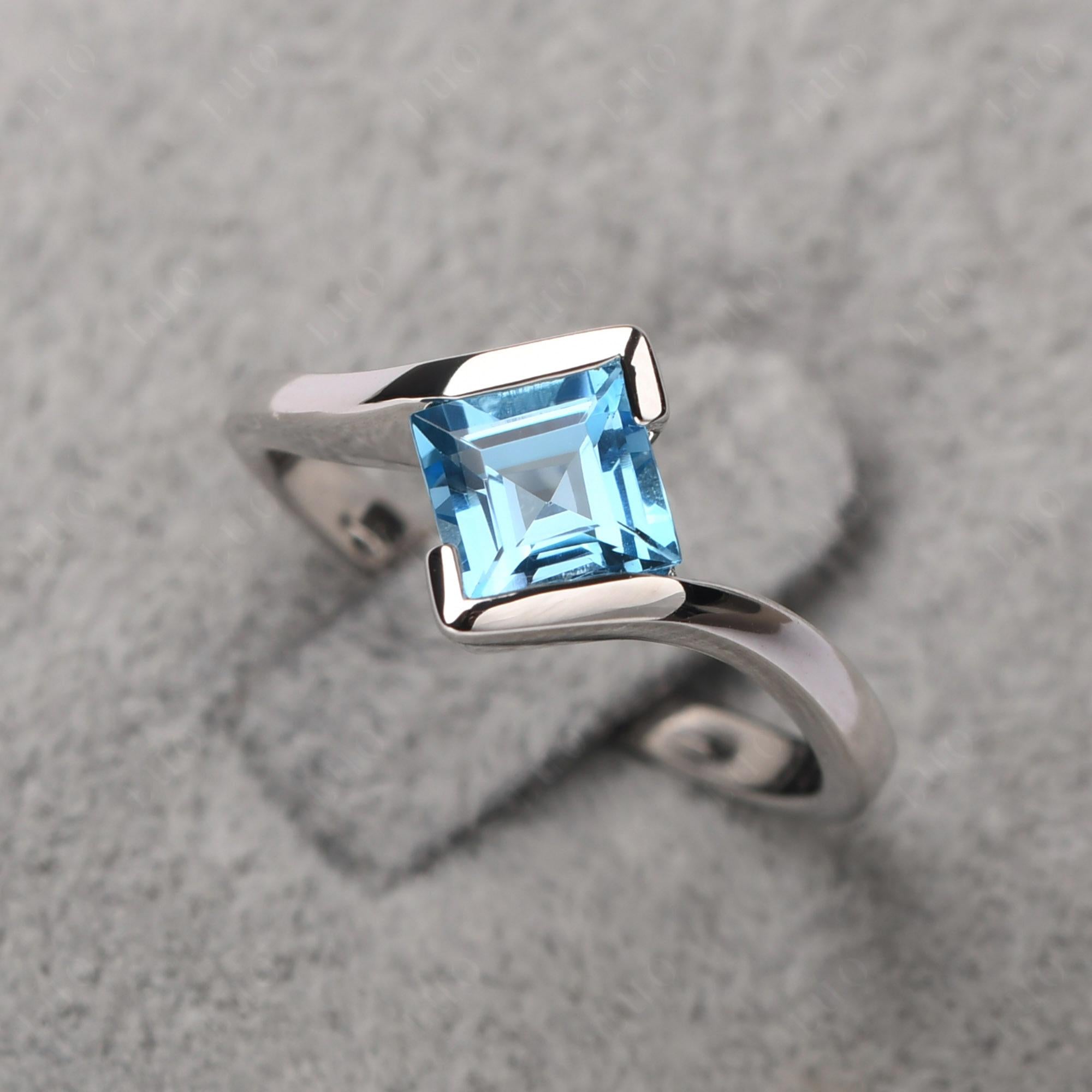 Swiss Blue Topaz Tension Setting Ring - LUO Jewelry 