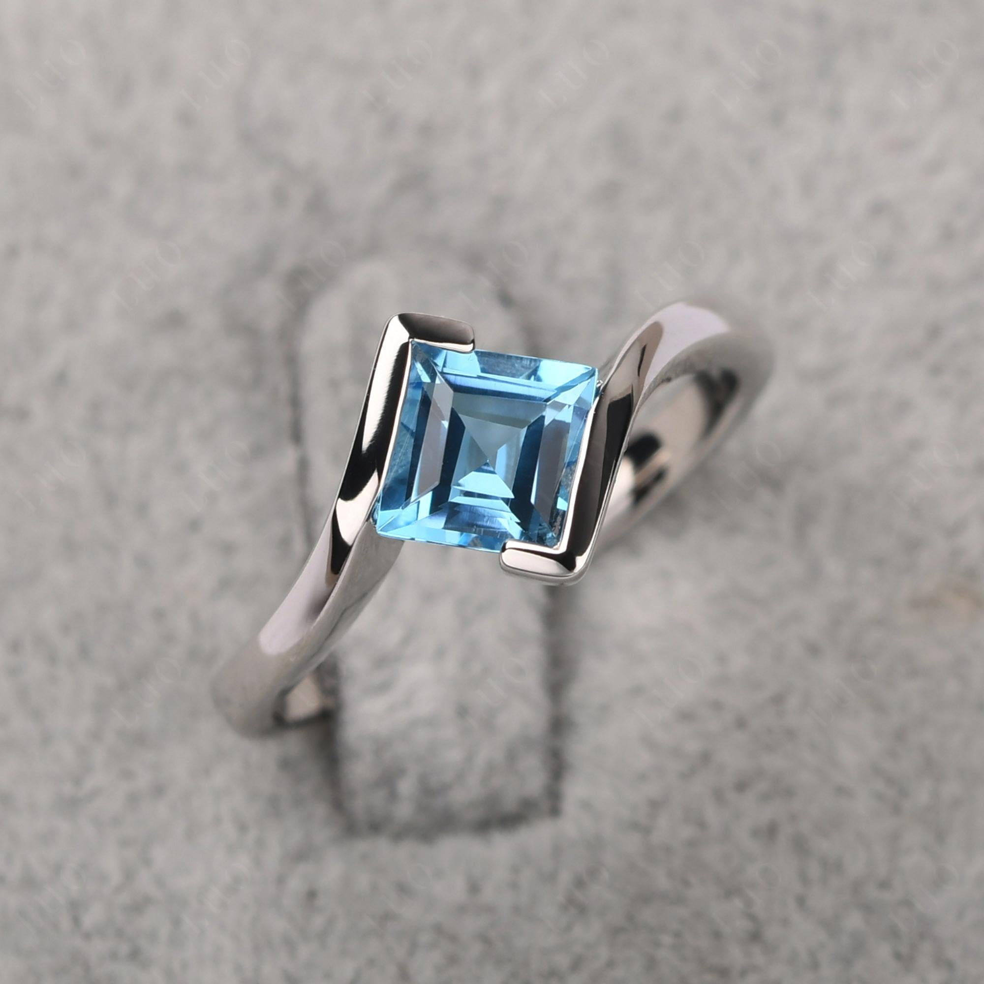 Swiss Blue Topaz Tension Setting Ring - LUO Jewelry 