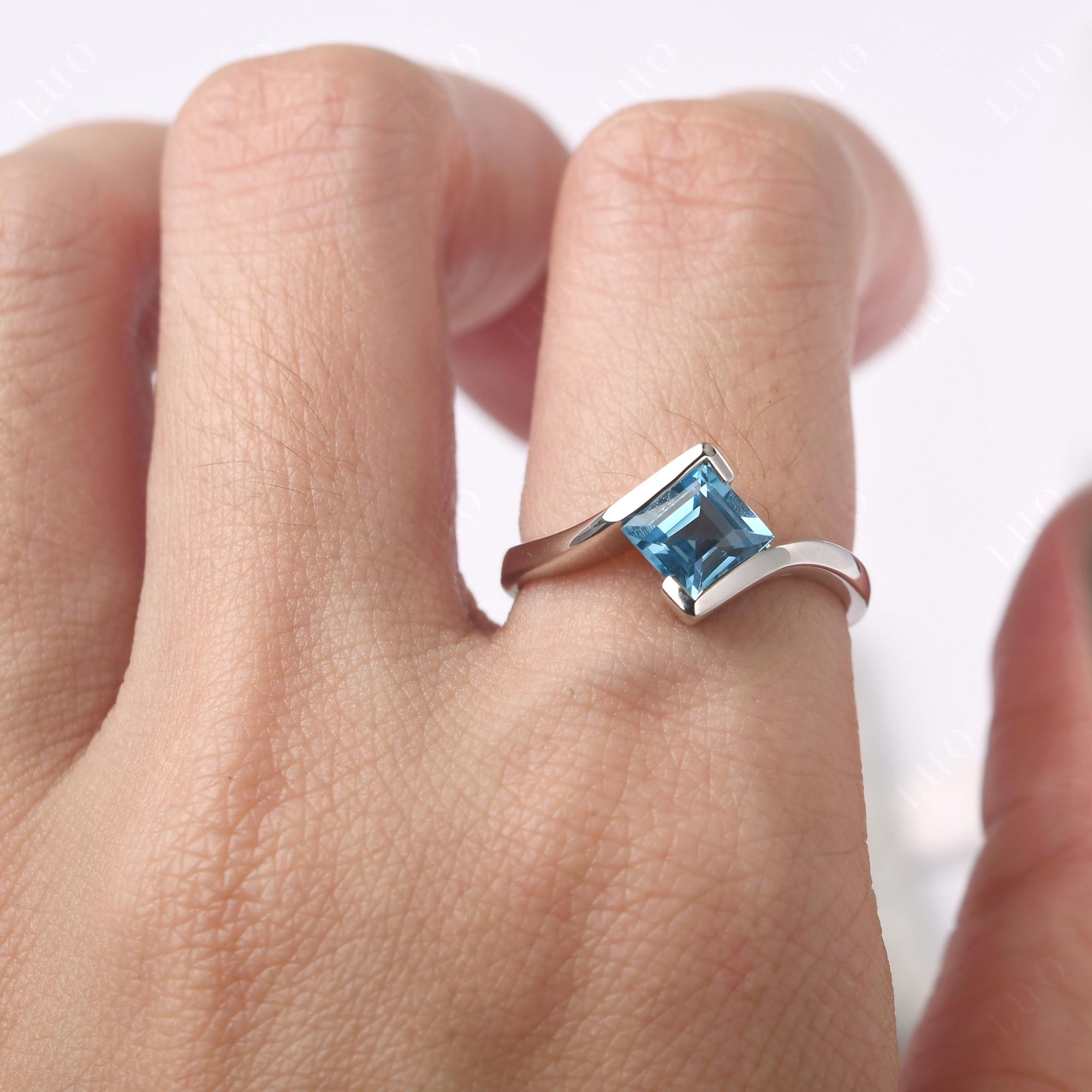 Swiss Blue Topaz Tension Setting Ring - LUO Jewelry 
