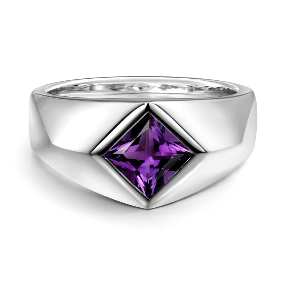 Men's Amethyst Kite Set Ring - LUO Jewelry #metal_14k white gold