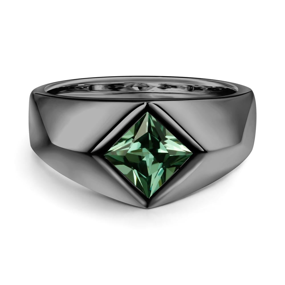 Men's Green Sapphire Kite Set Ring - LUO Jewelry #metal_black finish sterling silver
