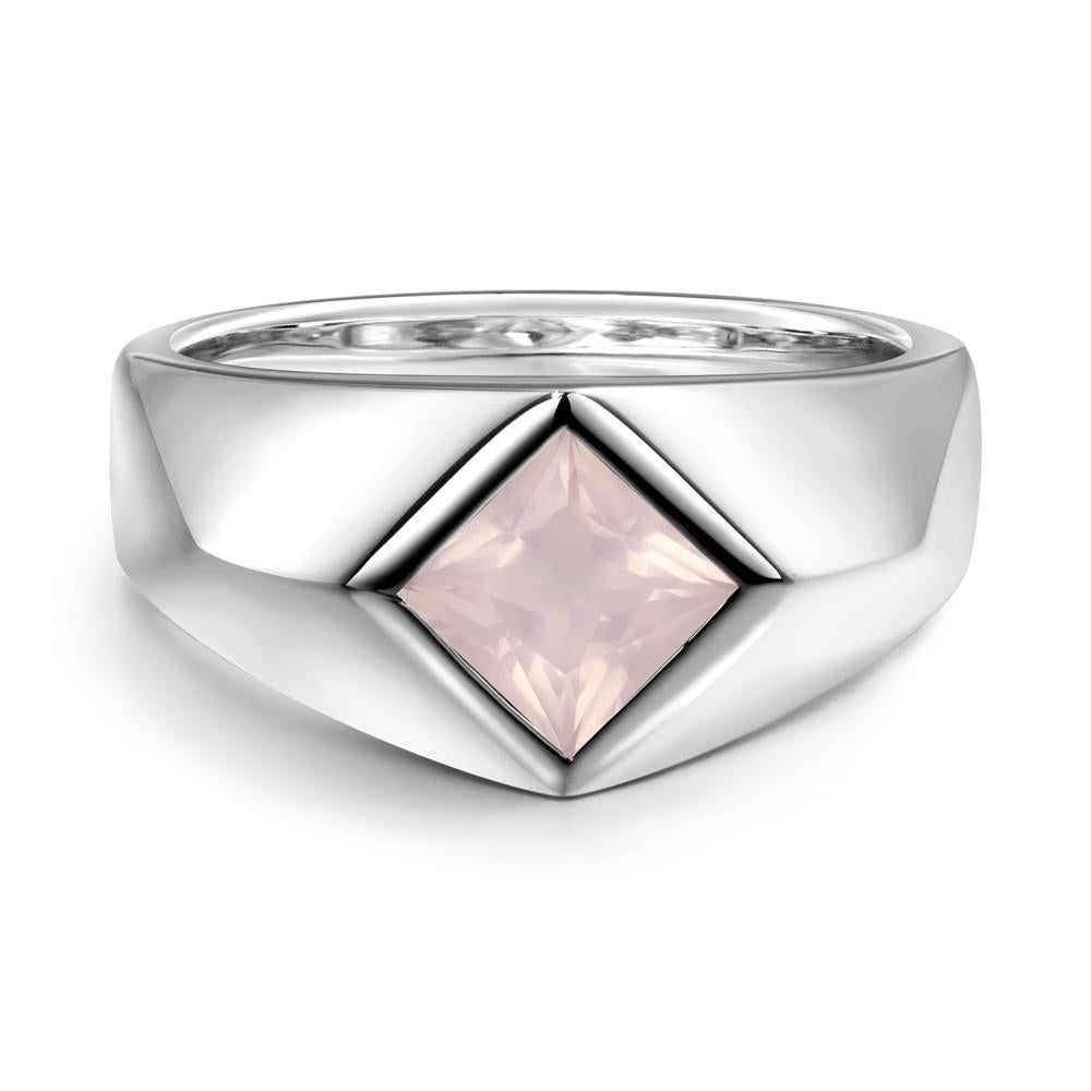 Men's Rose Quartz Kite Set Ring - LUO Jewelry #metal_14k white gold