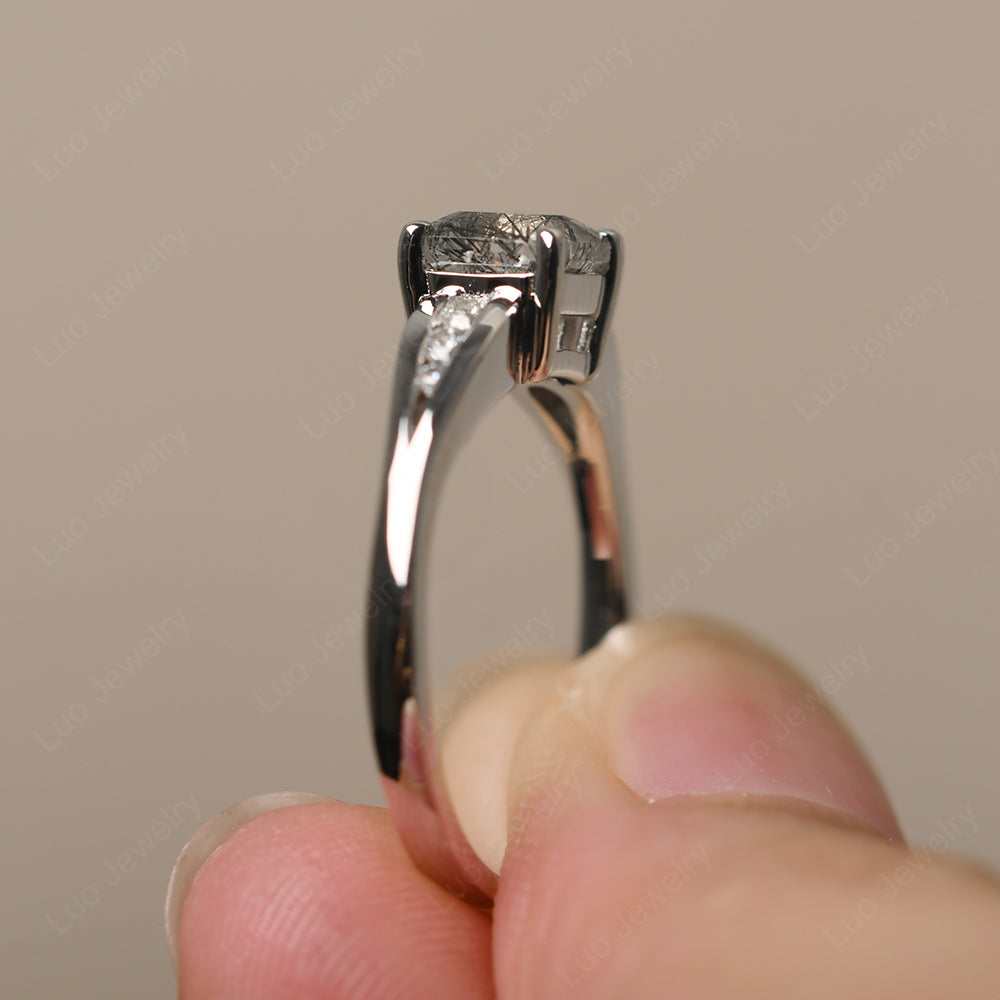Black Rutilated Quartz Asscher Cut Engagement Ring