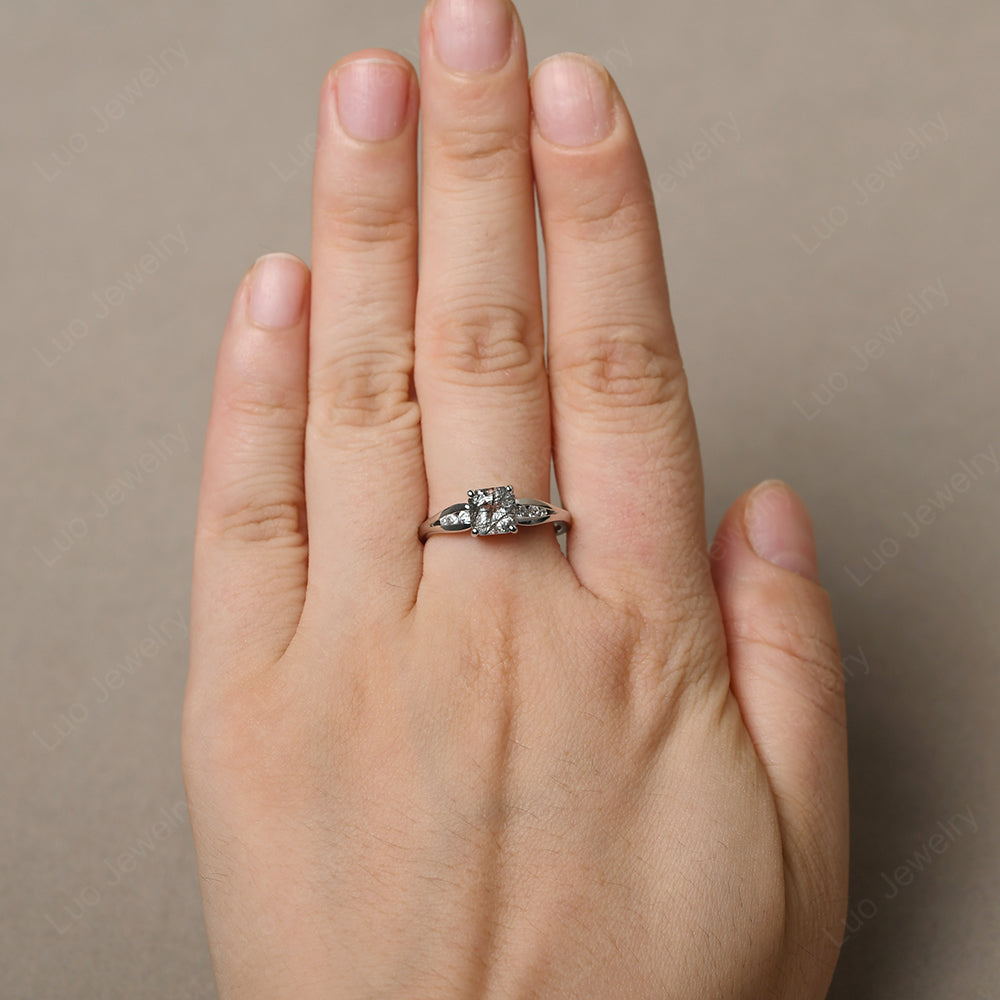 Black Rutilated Quartz Asscher Cut Engagement Ring