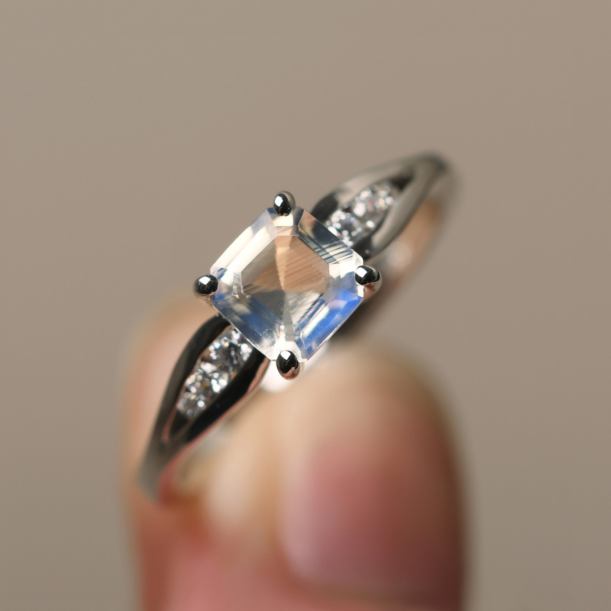 Moonstone Gold Asscher Cut Engagement Ring