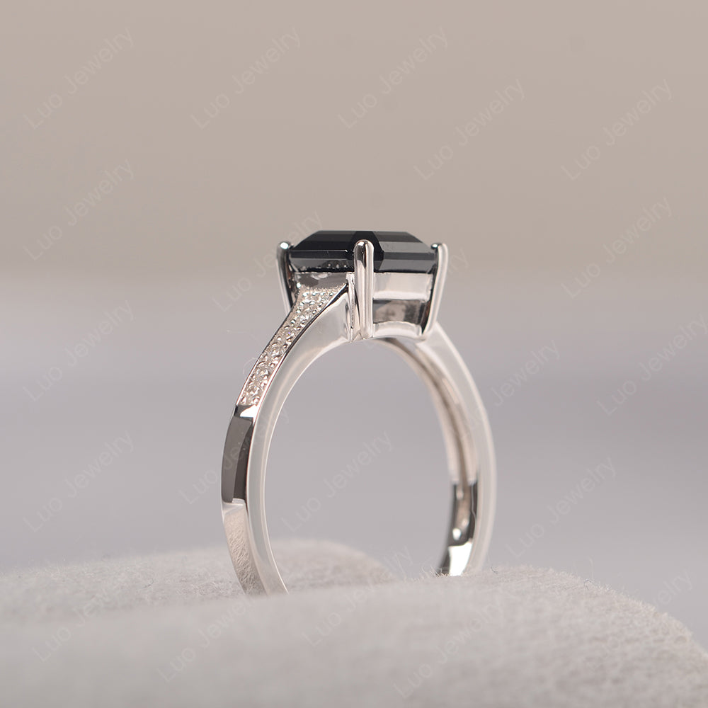 Black Spinel Ring Asscher Cut Engagement Ring - LUO Jewelry