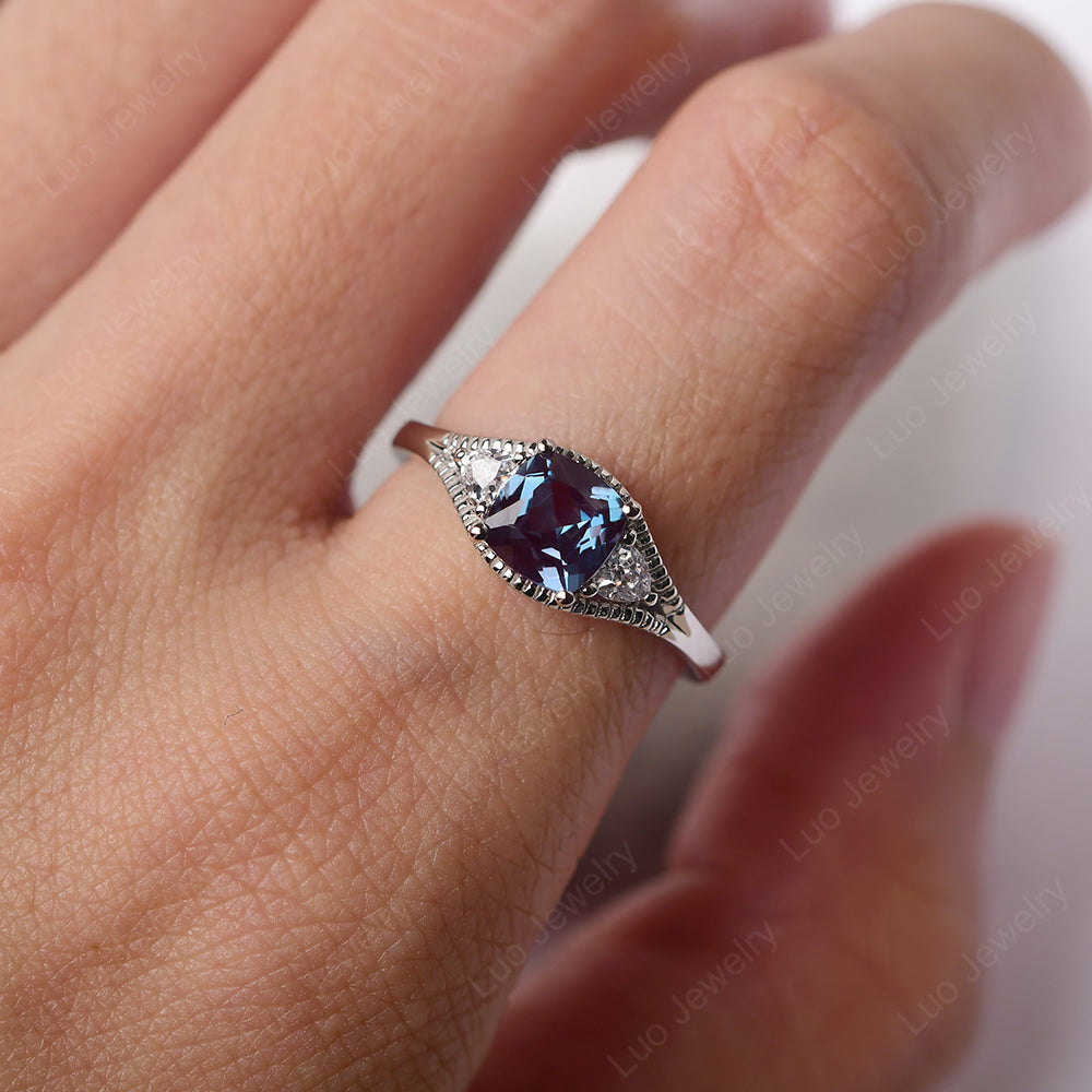 Vintage Alexandrite Ring With Trillion Side Stone - LUO Jewelry