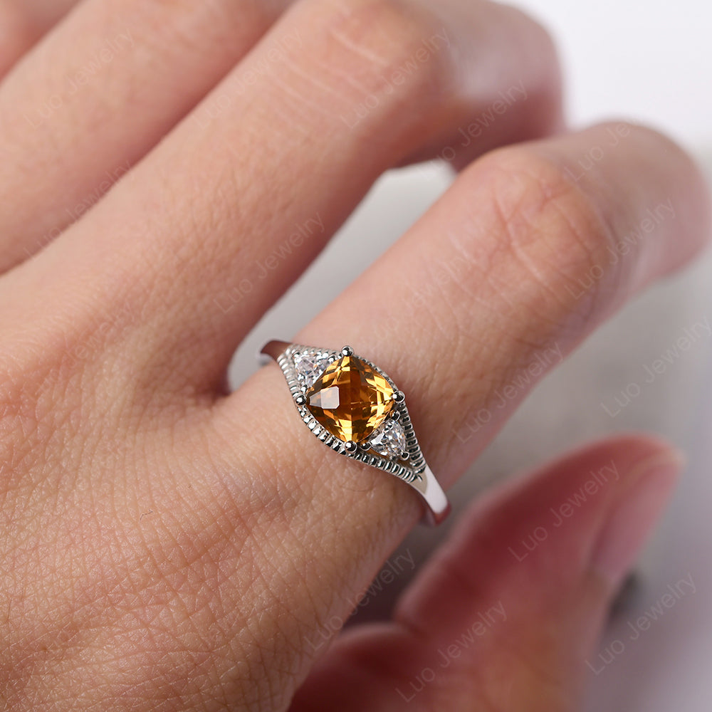 Vintage Citrine Ring With Trillion Side Stone - LUO Jewelry