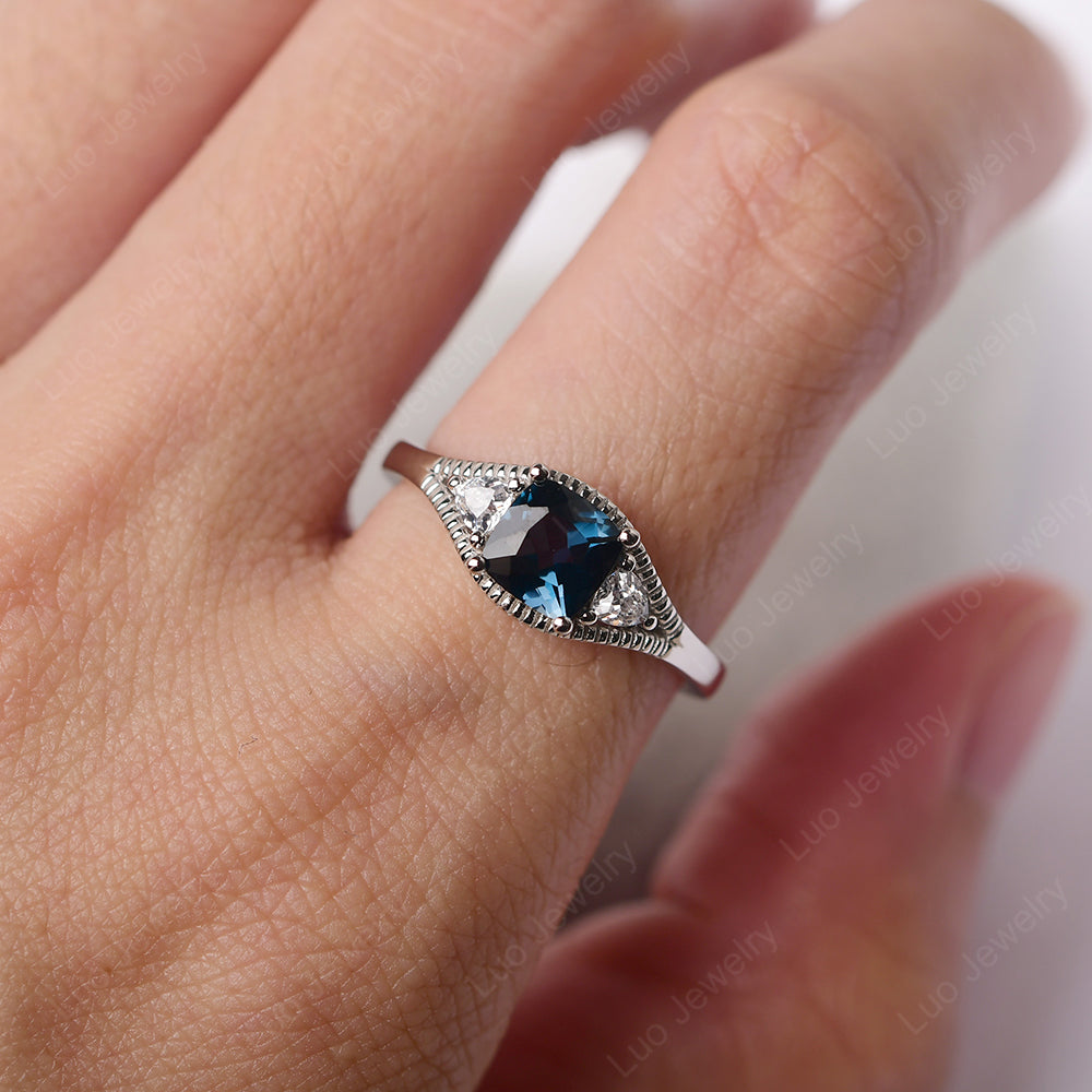 Vintage London Blue Topaz Ring With Trillion Side Stone - LUO Jewelry