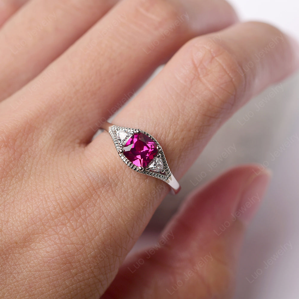 Vintage Ruby Ring With Trillion Side Stone - LUO Jewelry