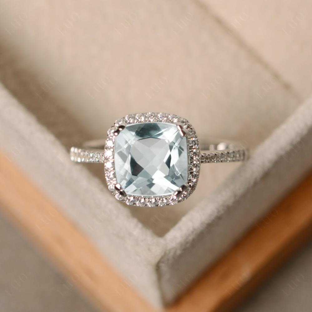 Cushion Cut Aquamarine Halo Ring - LUO Jewelry 