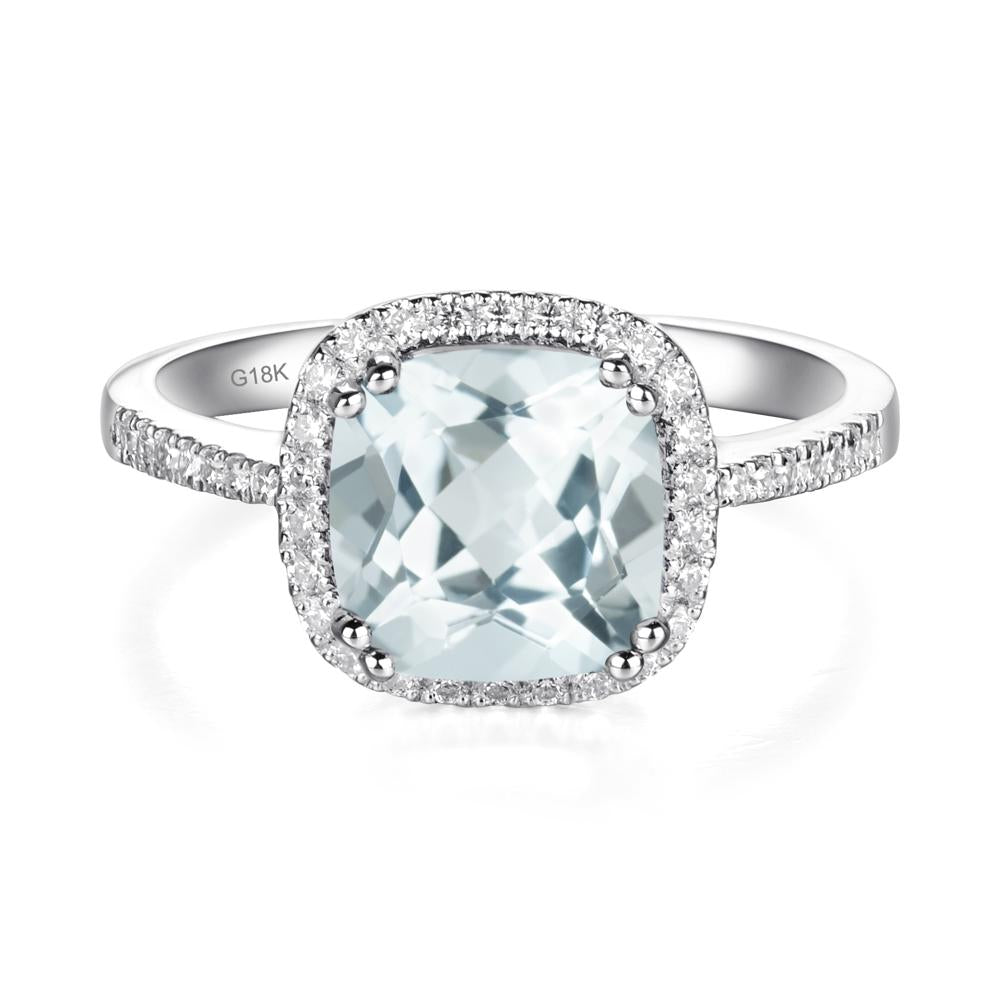 Cushion Cut Aquamarine Halo Ring - LUO Jewelry #metal_18k white gold