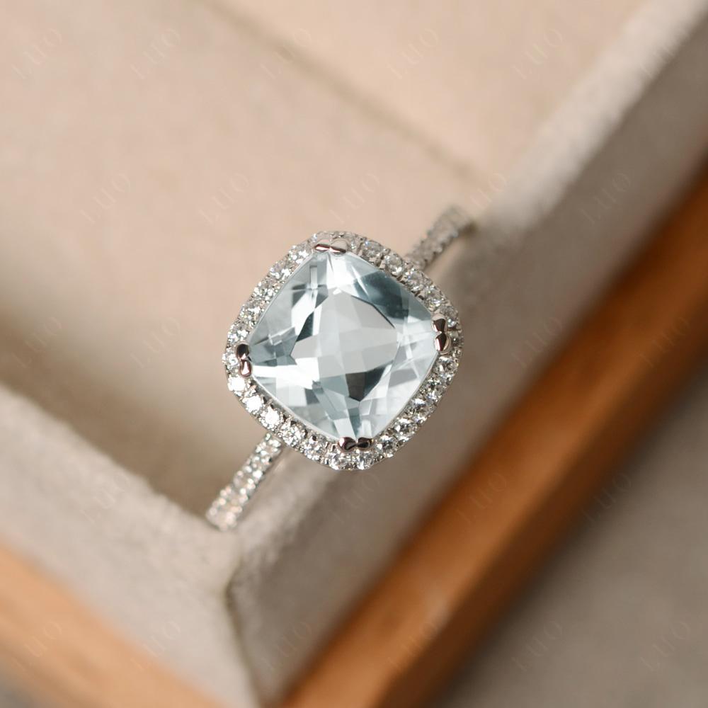 Cushion Cut Aquamarine Halo Ring - LUO Jewelry 