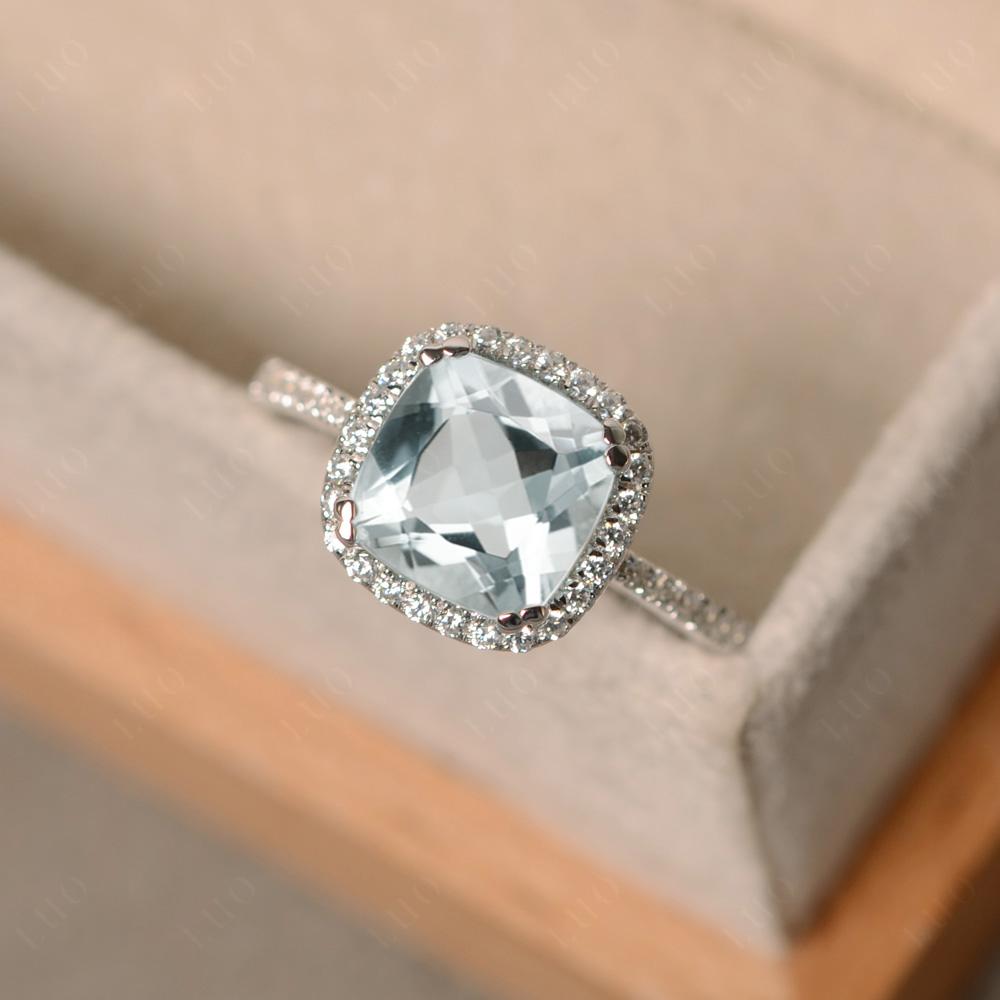 Cushion Cut Aquamarine Halo Ring - LUO Jewelry 