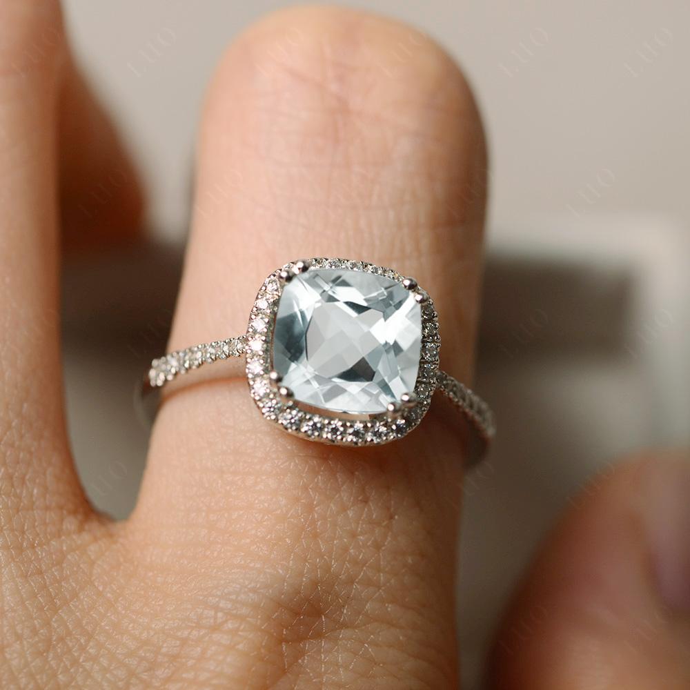 Cushion Cut Aquamarine Halo Ring - LUO Jewelry 