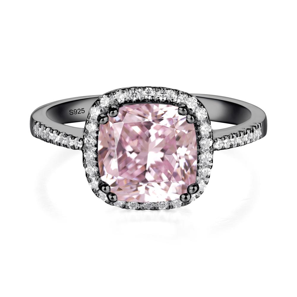 Cushion Cut Pink Cubic Zirconia Halo Ring | LUO Jewelry #metal_black finish sterling silver