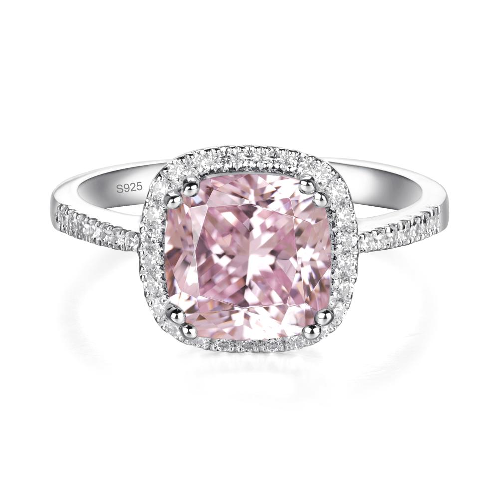 Cushion Cut Pink Cubic Zirconia Halo Ring | LUO Jewelry #metal_sterling silver