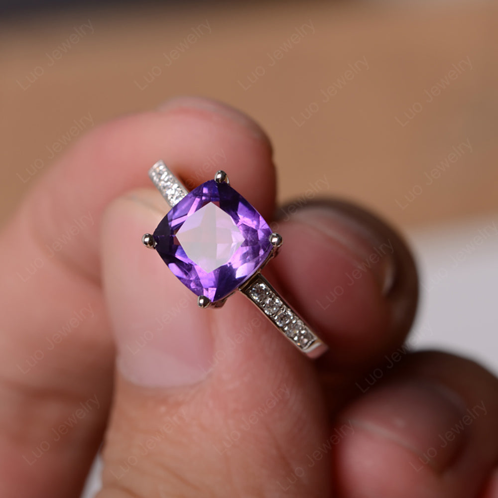 Amethyst Engagement Ring Cushion Cut Gold - LUO Jewelry