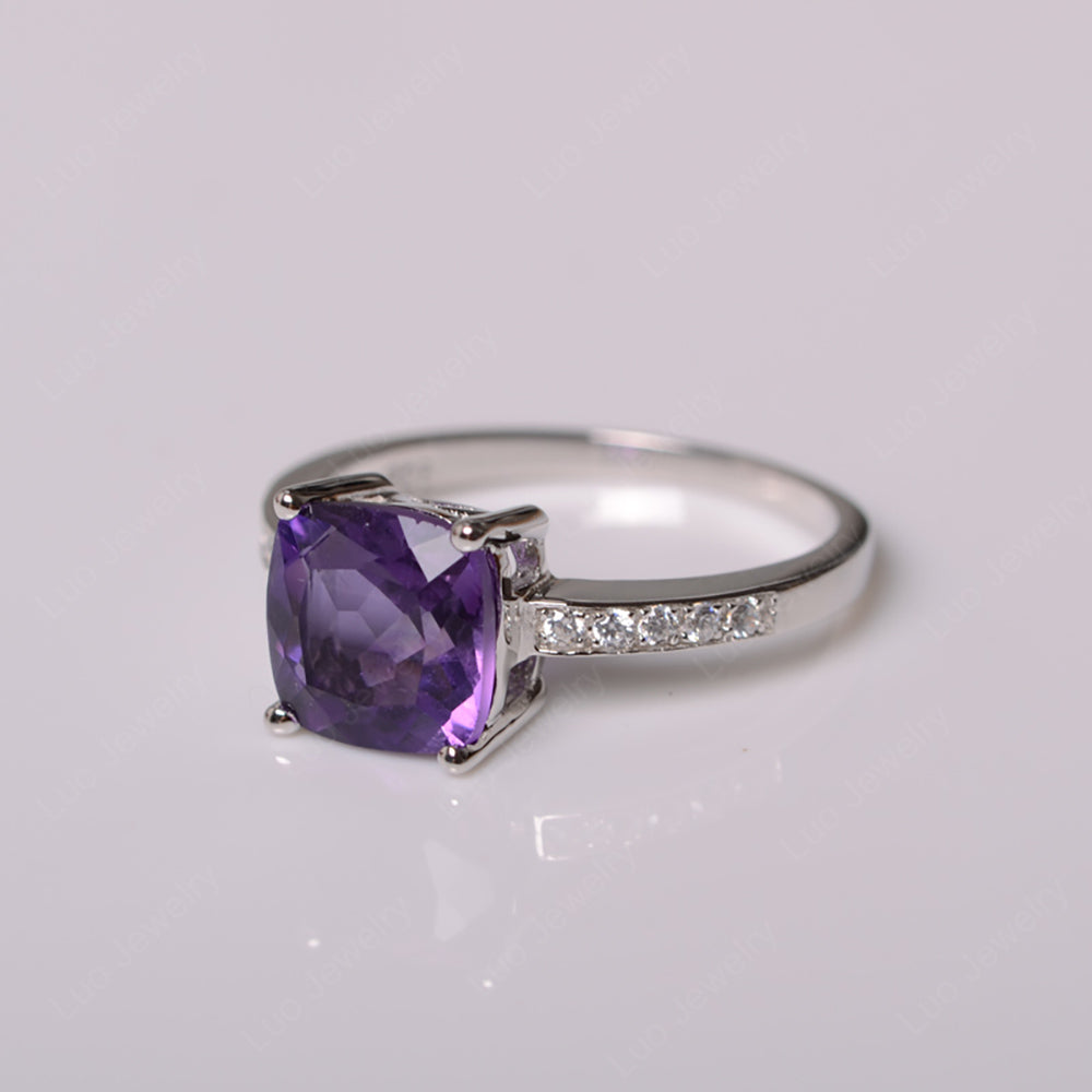 Amethyst Engagement Ring Cushion Cut Gold - LUO Jewelry